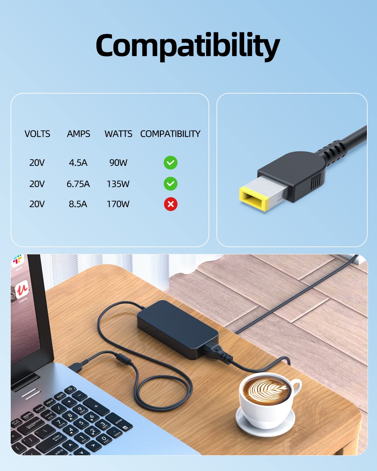 135W Ac Charger Fit For Lenovo Legion 5 Y520 Y530 Y730 Y740 Y7000 Y7000P Laptop Power Supply Adapter Cord, Slim Design