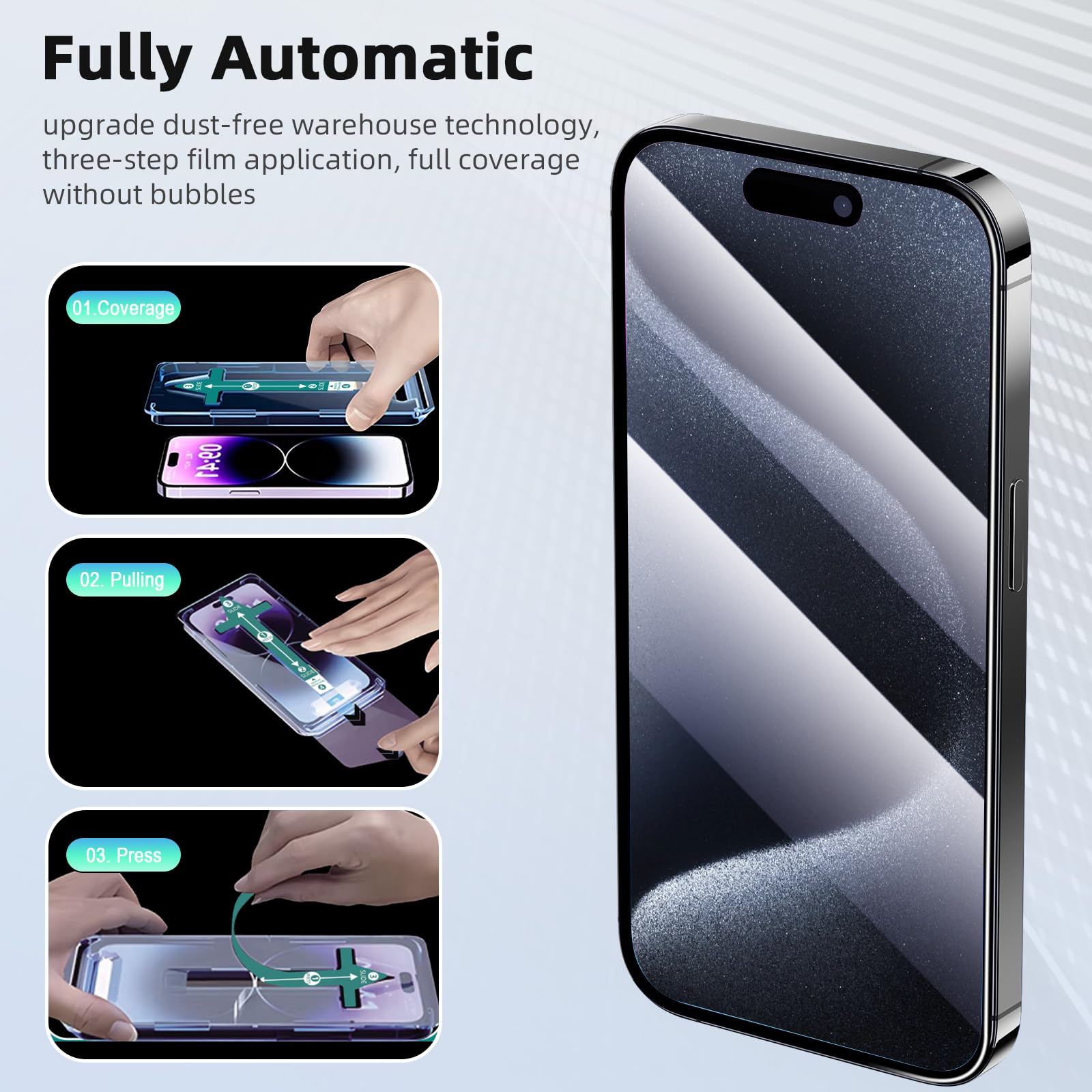 Avoar 2 Pack Screen Protector For Iphone 15 Pro, [Auto Alignment Kit] 6.1 Inch Hd Clear Full Screen Tempered Glass, Auto Dust El