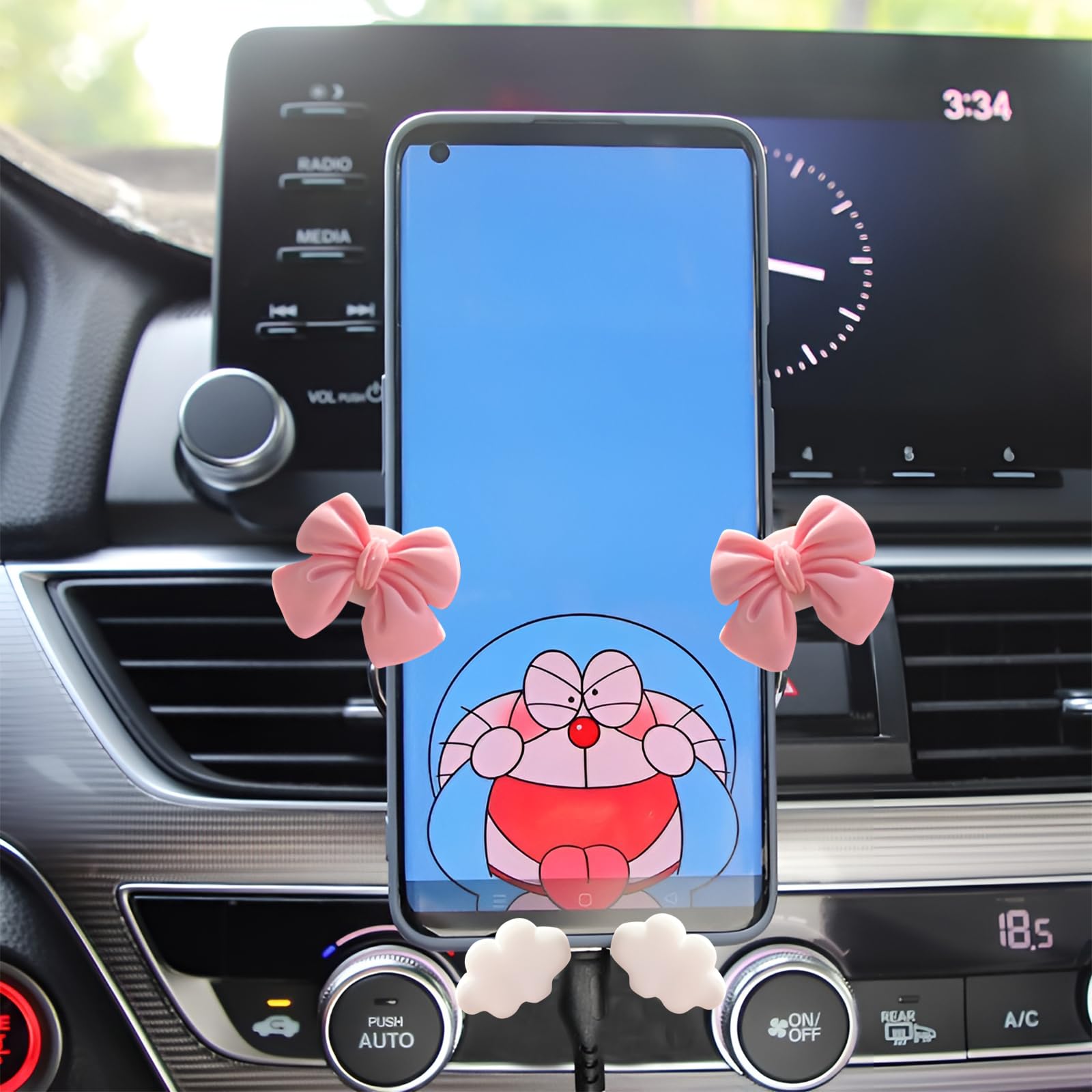 Agloo Adorable Car Phone Holder - Pink Butterfly Bow Design,Universal Car Air Vent Phone Mount For All Smartphones,Kawaii Car Ac