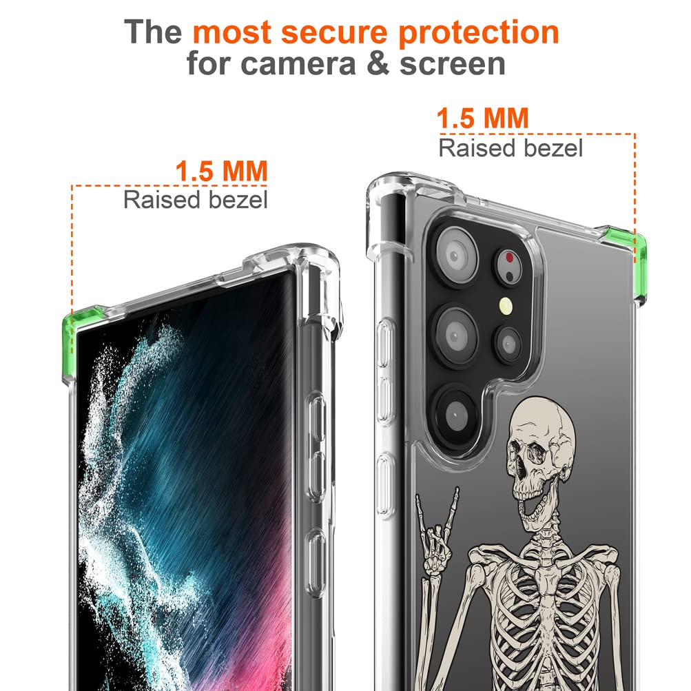 Hungo Galaxy S23 Ultra Phone Case Skull Skeleton Clear Design TPU