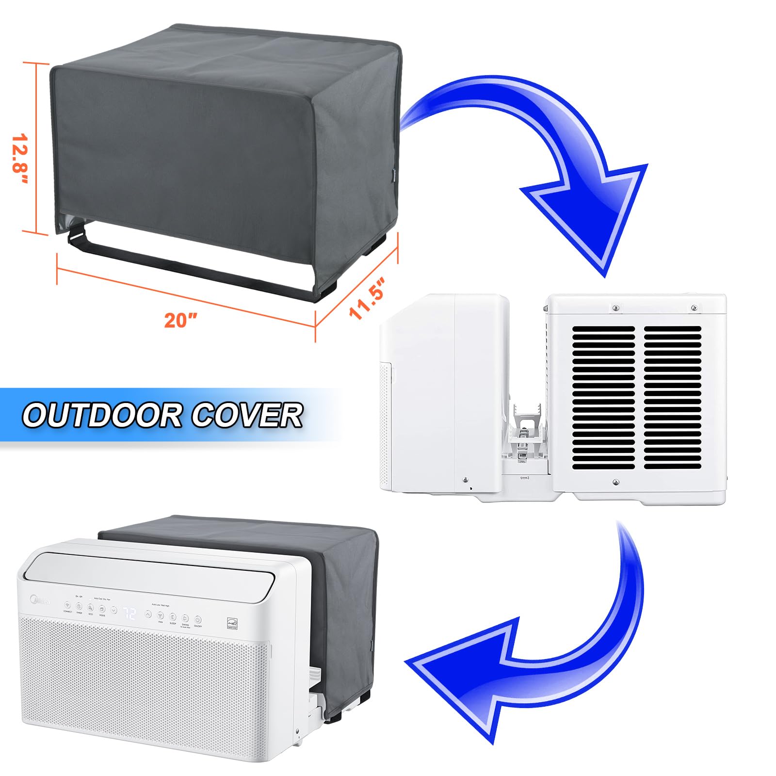 600D Outdoor Air Conditioner Covers And Indoor Air Conditioner Cover For U Shaped Window Air Conditioner Unit, With Adjustable H