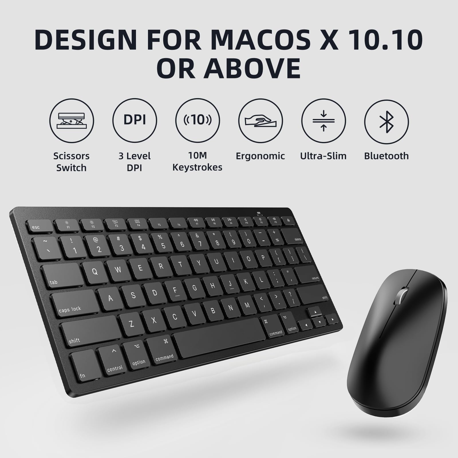 Bluetooth Keyboard And Mouse For Mac, Omoton Ultra Slim Keyboard And Mouse Combo, Wireless Keyboard And Mouse For Macos, Macbook Pro/Air, Imac, Mac Mini, Laptop And Pc (Black)