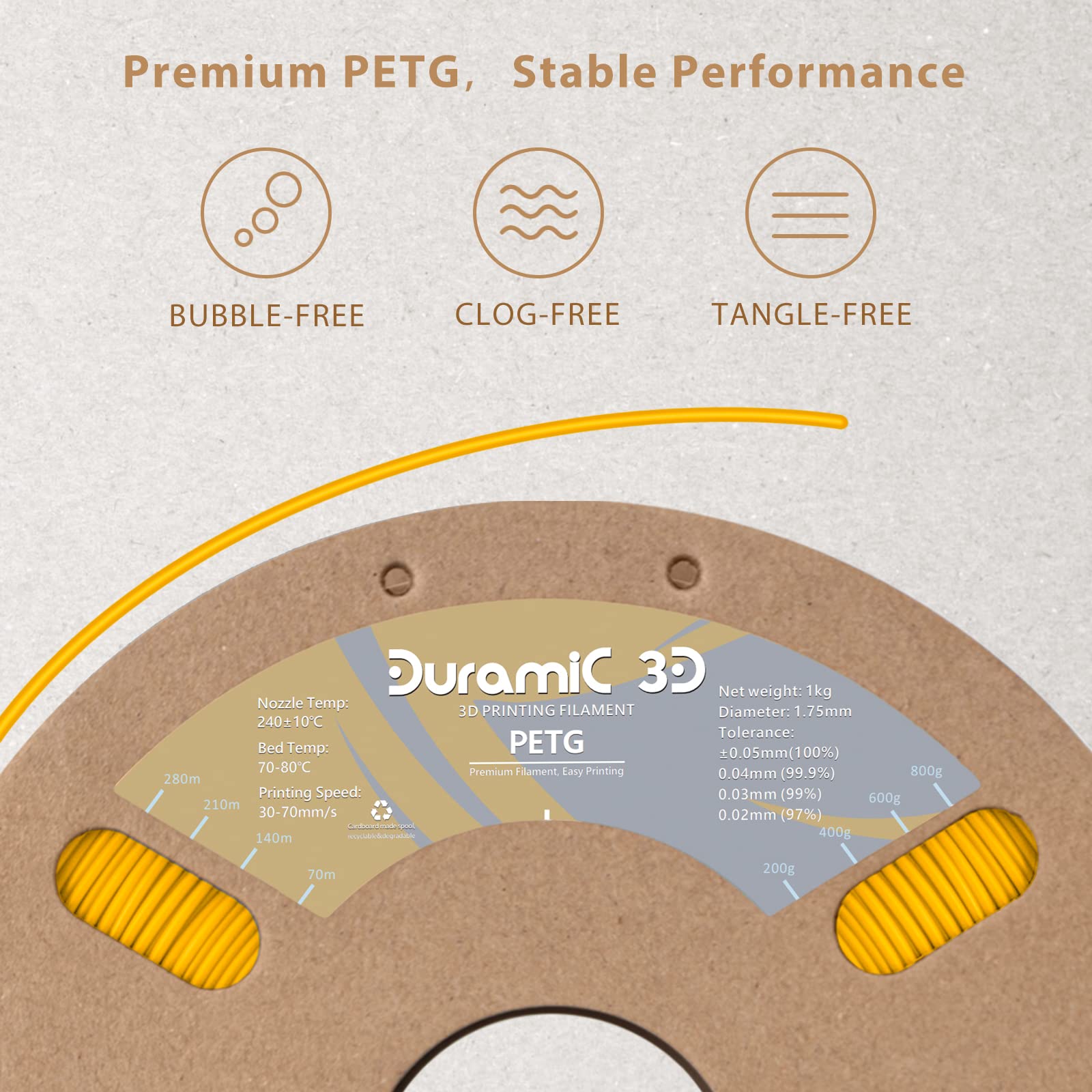 Duramic 3D Petg Filament 1.75Mm Yellow, 3D Printing Filament 1Kg Spool(2.2Lbs), Yellow Filament 1.75Mm Dimensional Accuracy +/