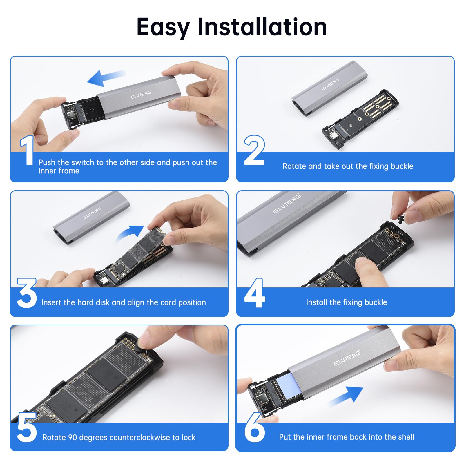 Eluteng M.2 Ssd Enclosure M.2 Nvme Sata Dual Protocol Hard Drive Enclosure Aluminum Usb 3.2 Gen 2 10Gbps External Nvme To Usb Ss