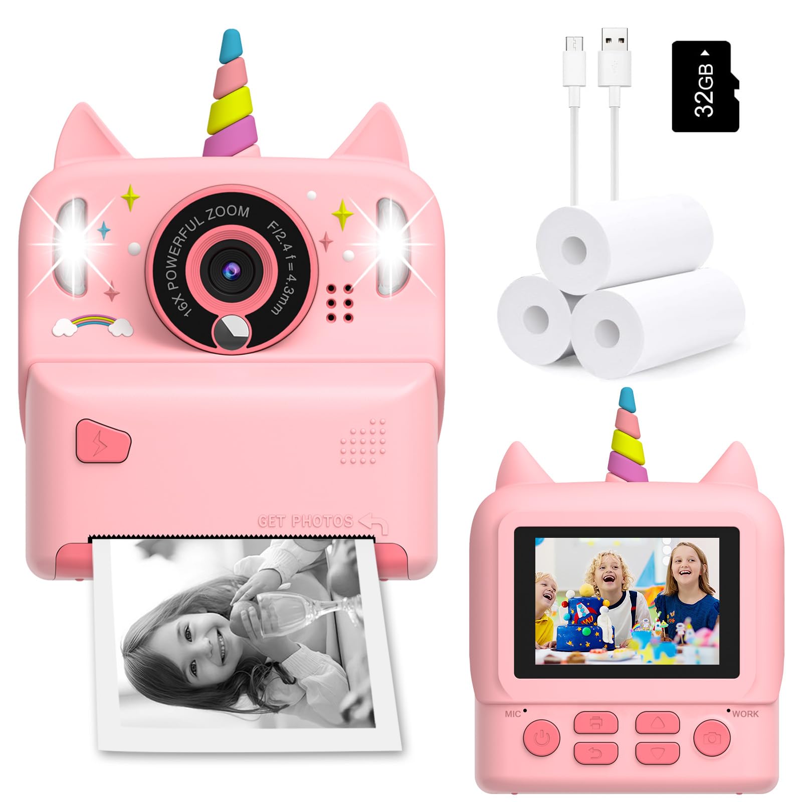 Instant Print Camera For Kids   Christmas Birthday Gift Toy For Girl Boy Age 3 9, Children Selfie Digital Cameras With Cartoon S