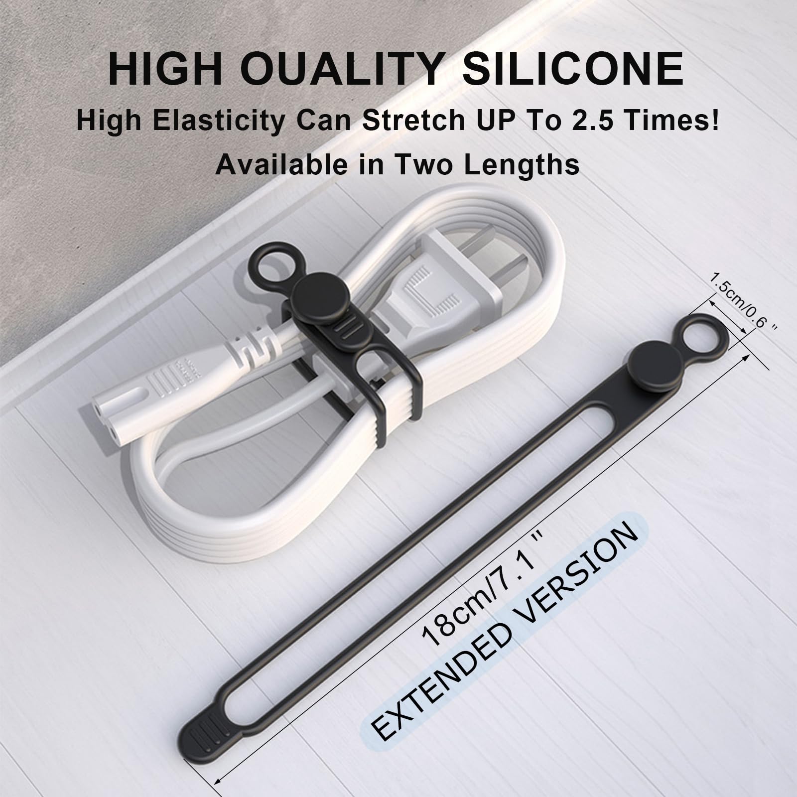 Umust Silicone Cable Straps, 10Pcs Extra Long Reusable Hanging Organizer For Cables, Kitchen, Home, School (Black & White)