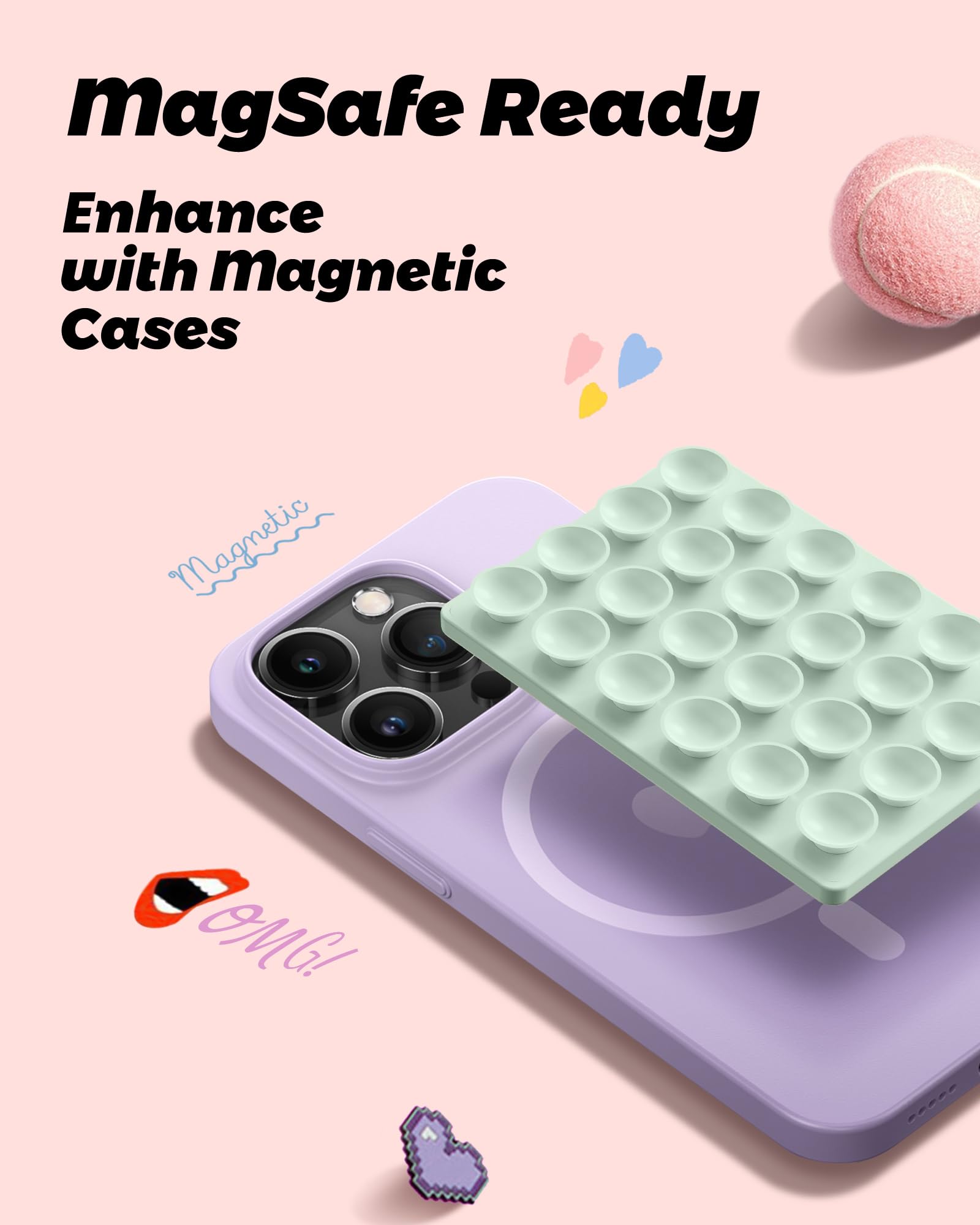 Amband Cute Preppy Stuff Silicone Suction Cup Phone Mount, Detachable Sticky Grip Holder For Magsafe Case, Easy To Use Video Acc