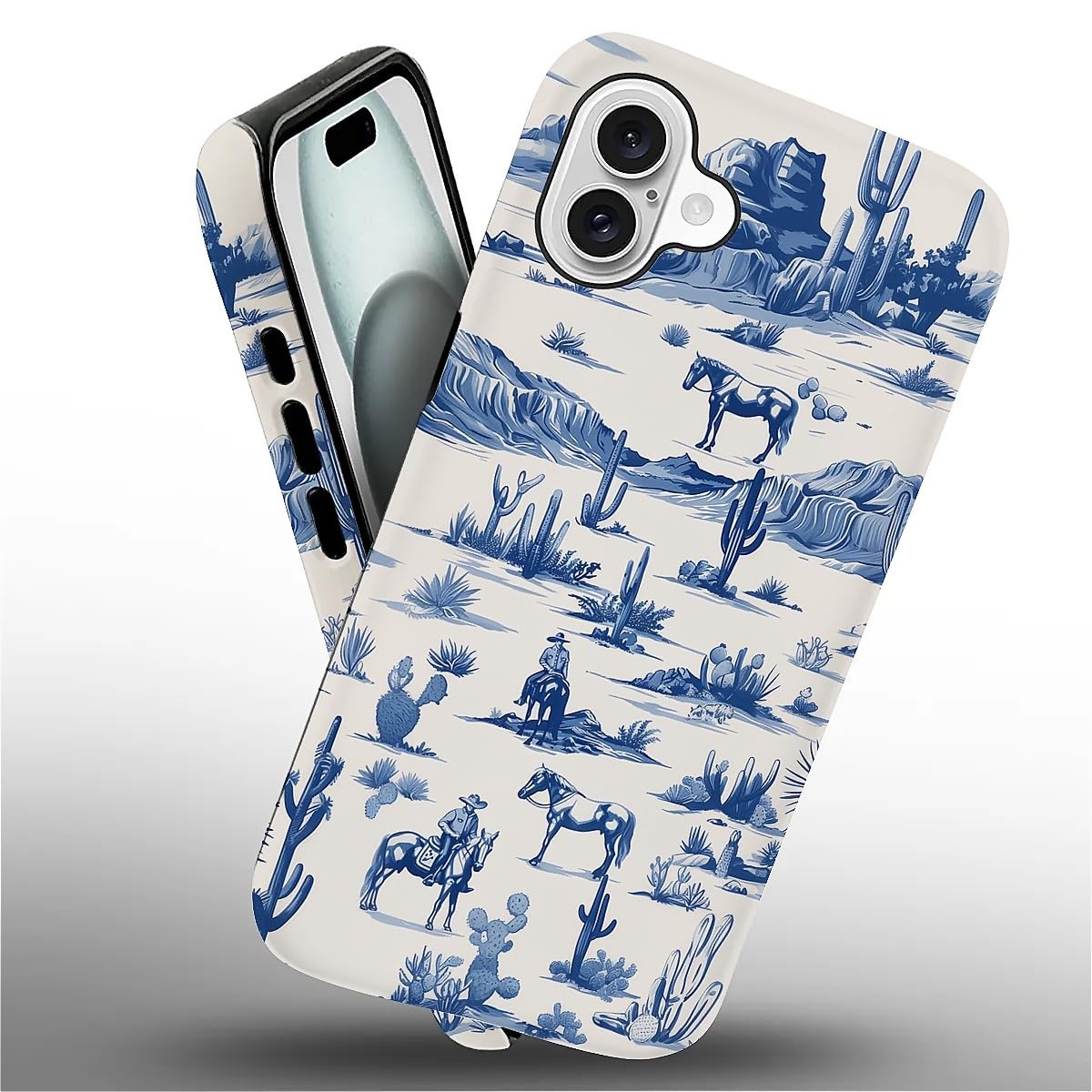 Fkbrcl4U For Iphone 16 Plus Case, Hybrid 2-Layer Silicone Protective Matte Case For Girl Women Western Cowboy Horse Cow Desert C