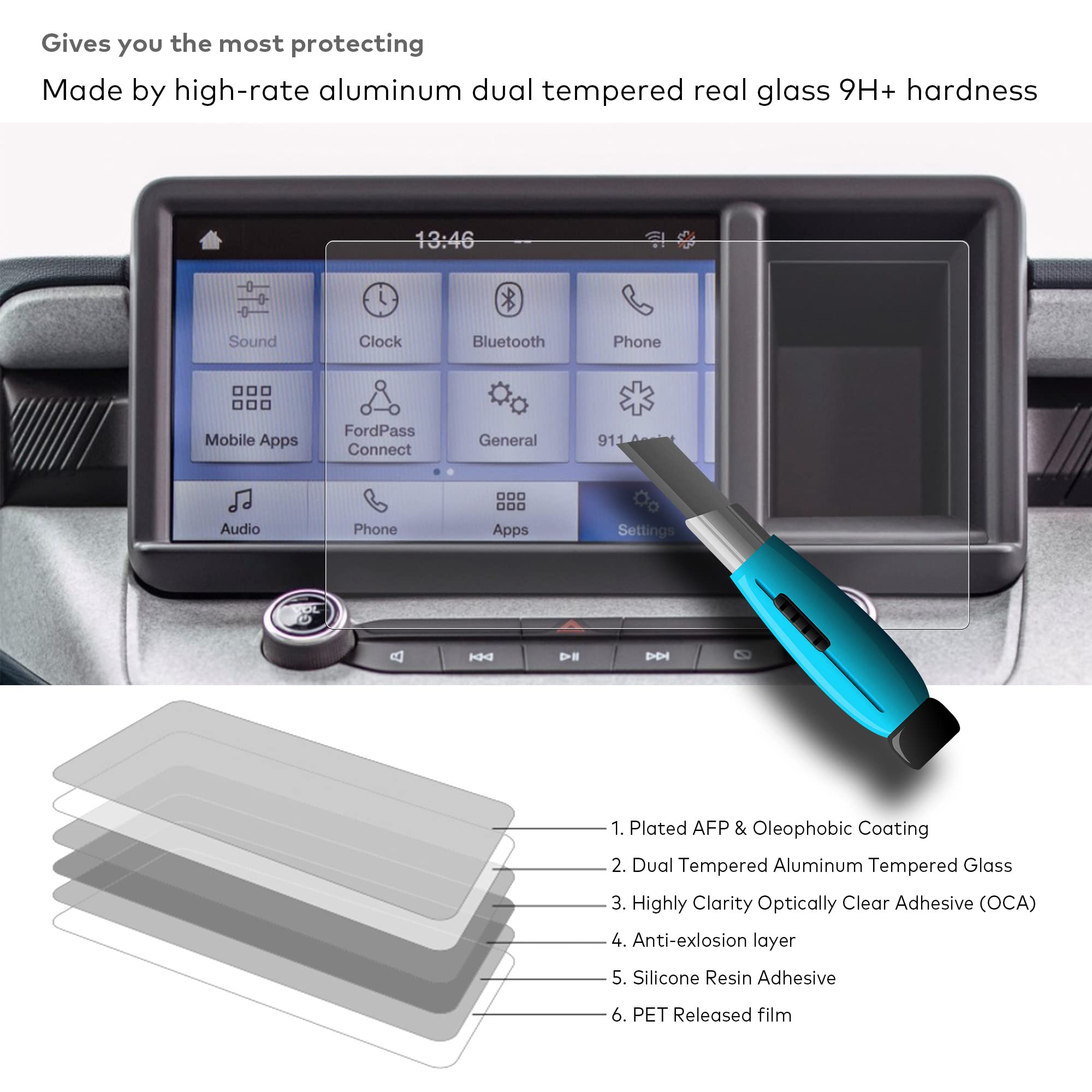 Innosure Premium Glass Screen Protector For Ford F 150, Super Duty, Mustang, Maverick, Ranger, Expedition Infotainment 8 Inch Touchscreen Anti Glare (Matte)