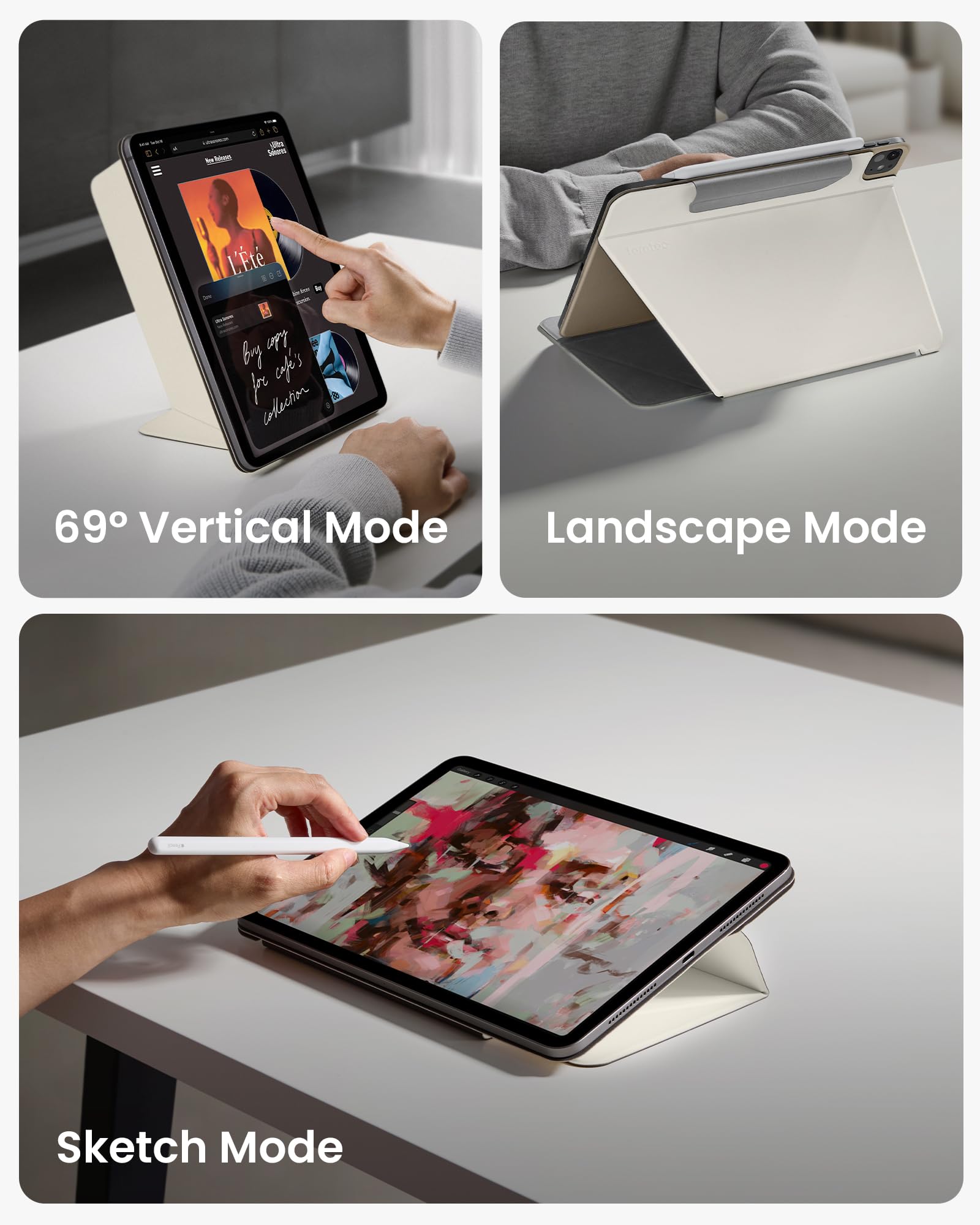 Tomtoc Ipad Pro Detachable Folio Case For 2024 New 11 Inch Ipad Pro M4 Only, Separable Slim Protective Panel & 4 Modes With Ultra Light Fiberglass Material, Support Apple Pencil Pro & Auto Wake/Sleep