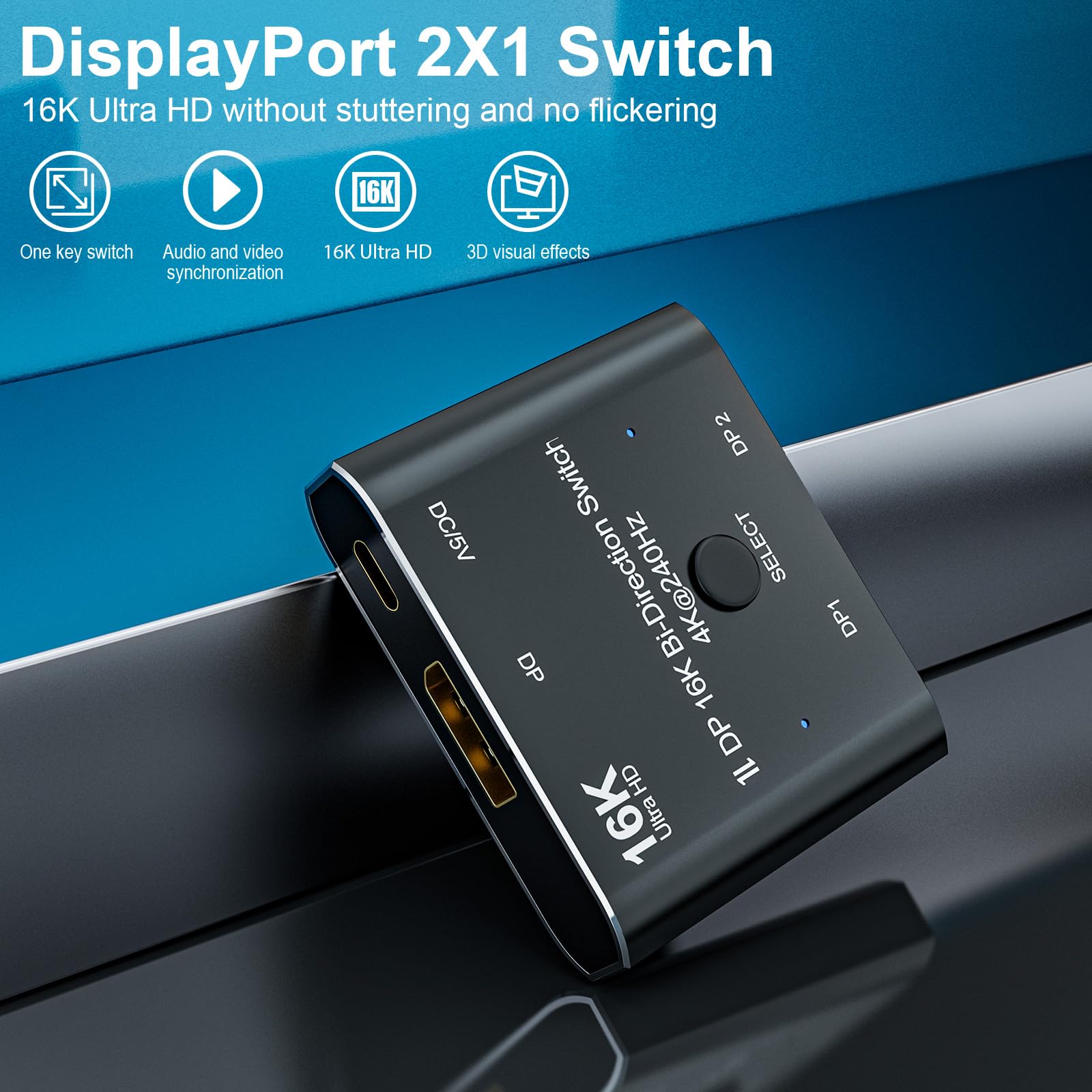 Cabledeconn Displayport 8K Dp 1.4 Switch Bi Direction 8K@30Hz 4K@120Hz Splitter Converter For Multiple Source And Displays (Dp 1