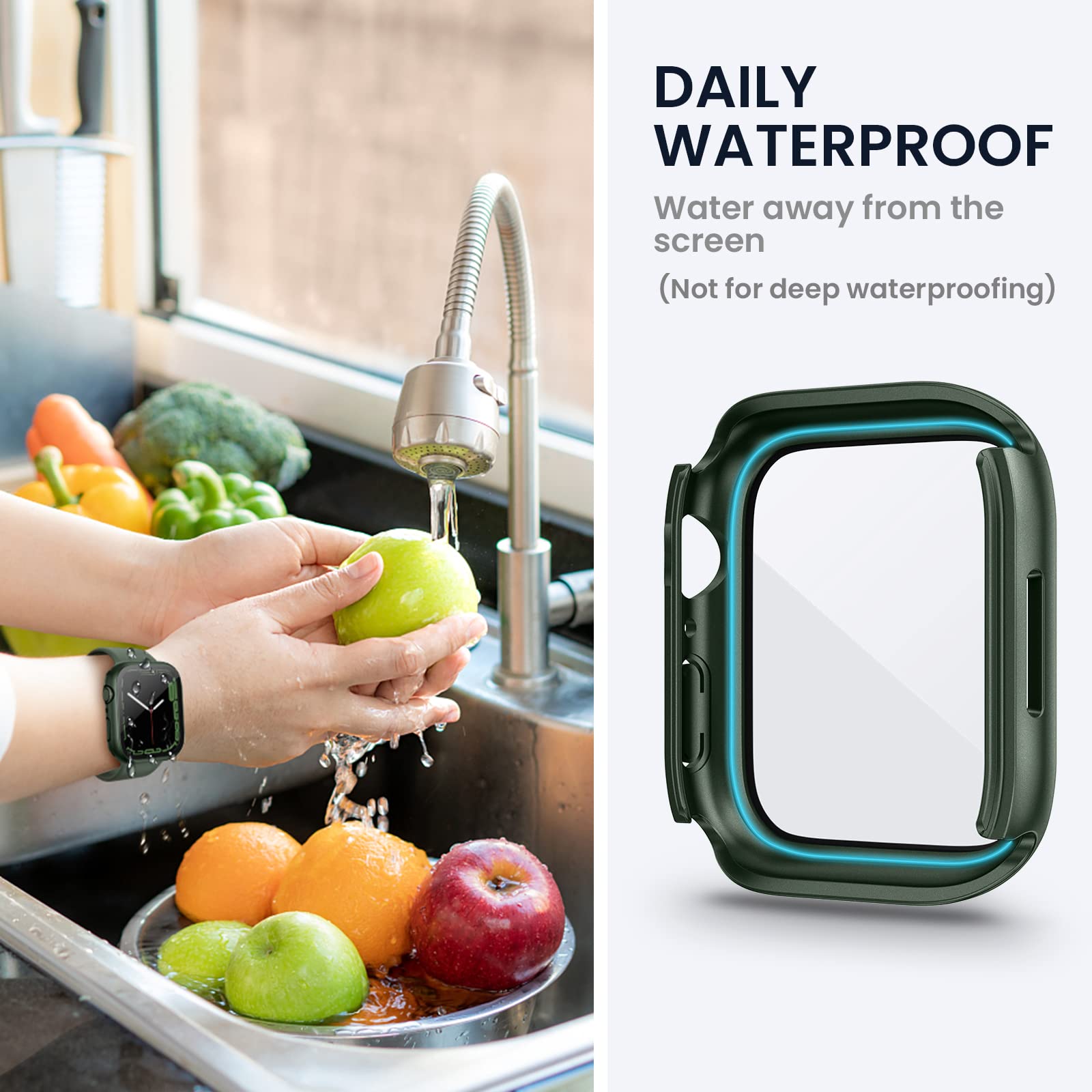 (2 In 1) Tensea For Waterproof Apple Watch Screen Protector Case Series 8 7 45Mm Accessories, Iwatch Protective Pc Face Cover Built In Tempered Glass Film, Front & Back Bumper For Women Men, 45 Mm