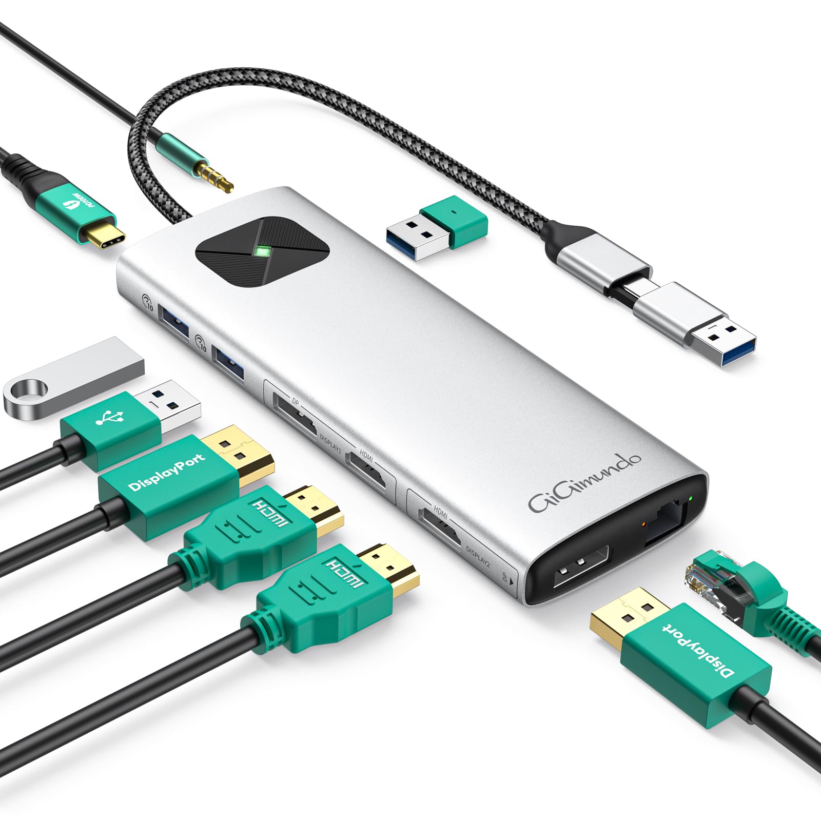 Gigimundo Lk10 Usb3.0 Displaylink Docking Station Dual 4K 60Hz For M1 M2 M3 Macbook/Pc/Laptop, Portable Displaylink Adapter With