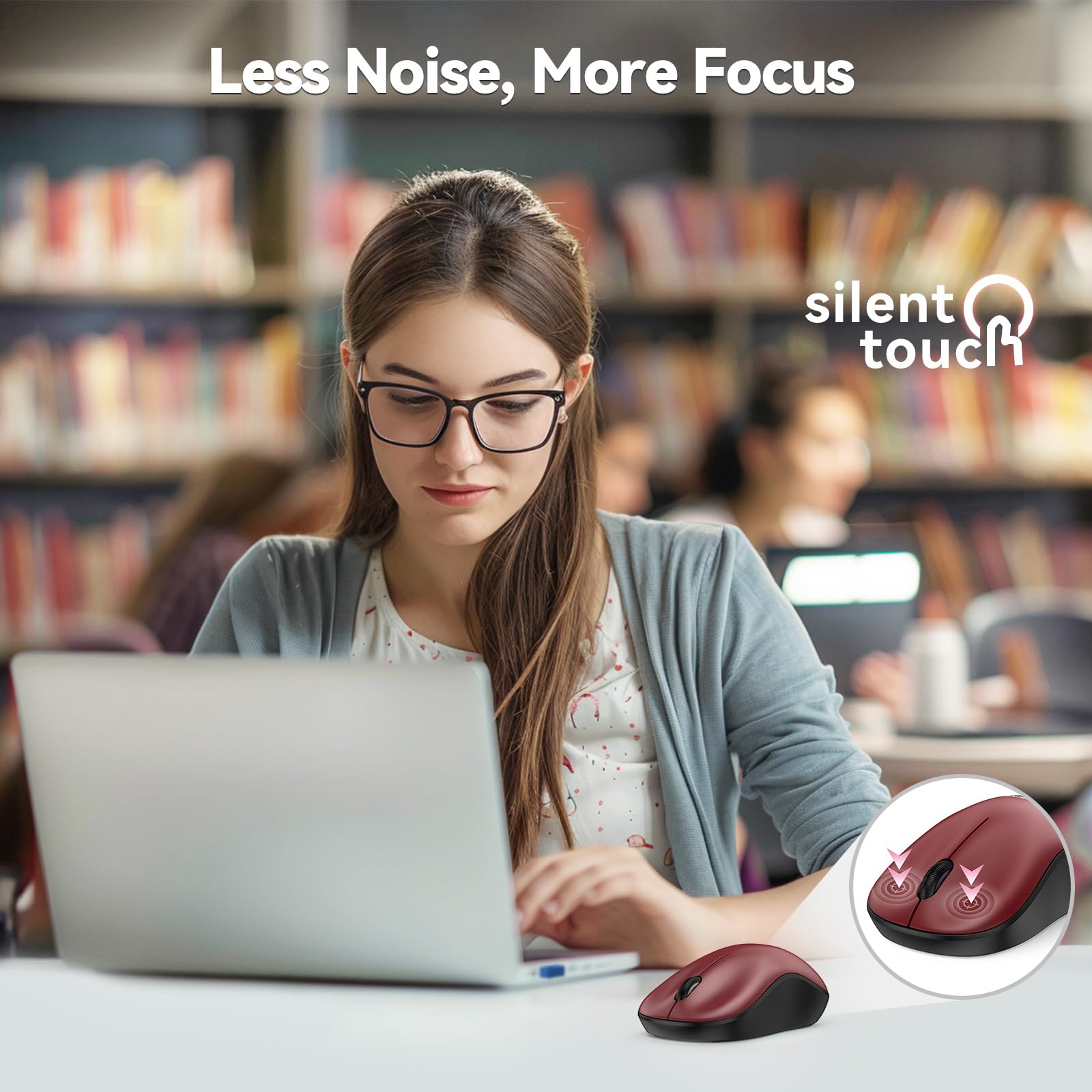 Tecknet Wireless Mouse For Laptop, 2.4G Silent Mouse Quiet Click, Small Portable Computer Mouse, 5 Dpi Levels, Cordless Mice For Pc, Chromebook, Mac   Red