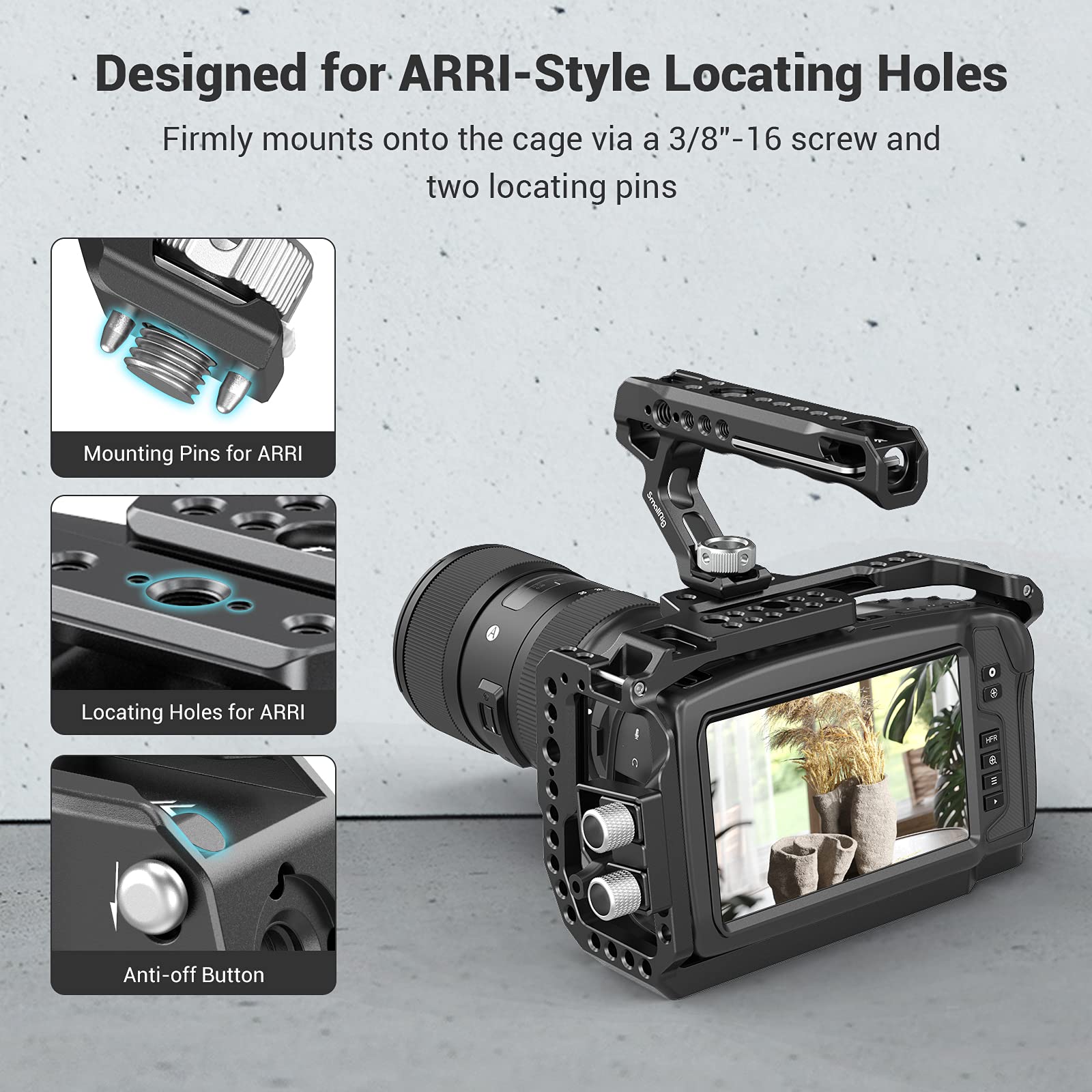 Smallrig Top Handle With Locating Holes For Arri For Camera Cage, Ergonomic Design, With Anti-Off Designed Cold Shoe Adapter - 2