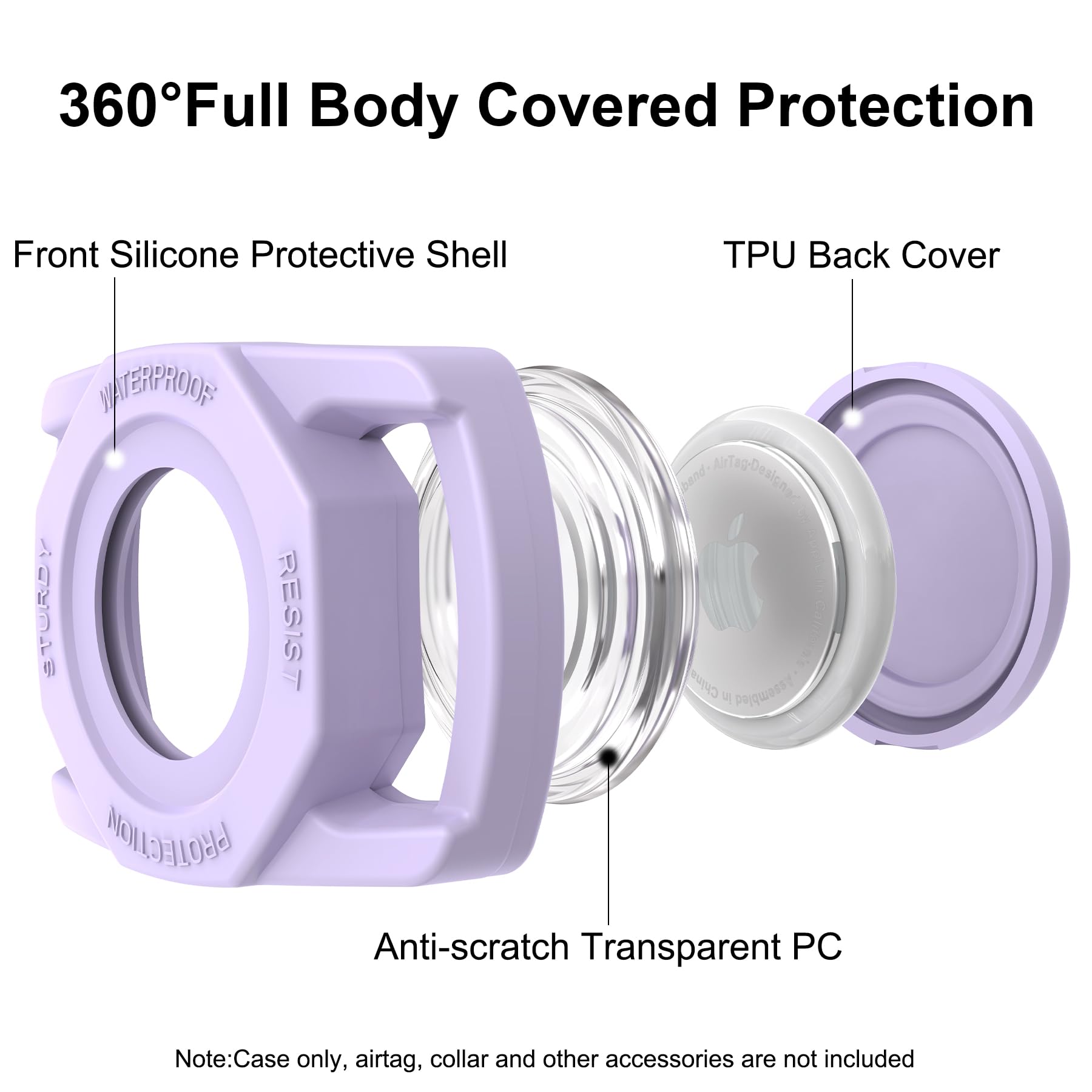 Sankala Airtag Dog Collar Holder, Waterproof Airtag Case For Dog Collar, Tpu & Silicone Full Body Covered Anti Lost Apple Air Ta