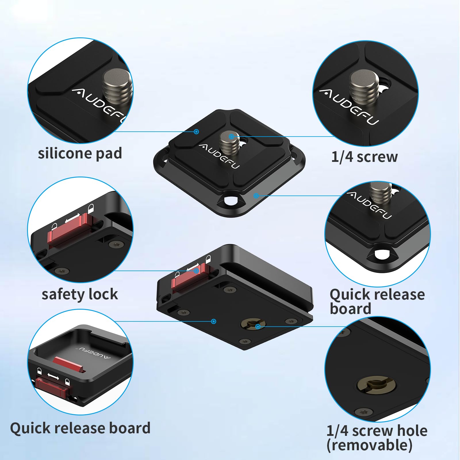 Audefu Universal Camera Quick Release Plate With Shoulder Strap Mount Qr Plate, Tripod Mount Adapter, 1/4'' To 3/8'' Screw ,Comp