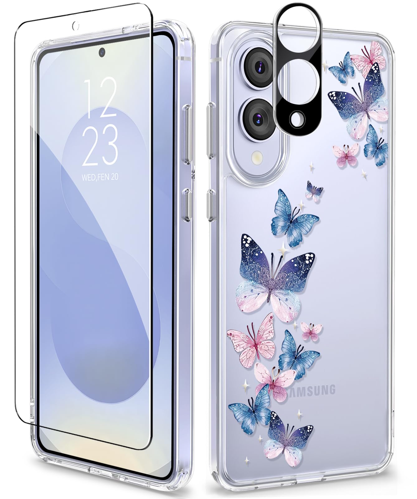 Gviewin For Samsung Galaxy S25 Edge Case, With Screen & Camera Lens Protector [Non Yellowing] Floral Clear Slim Bumper Shockproo