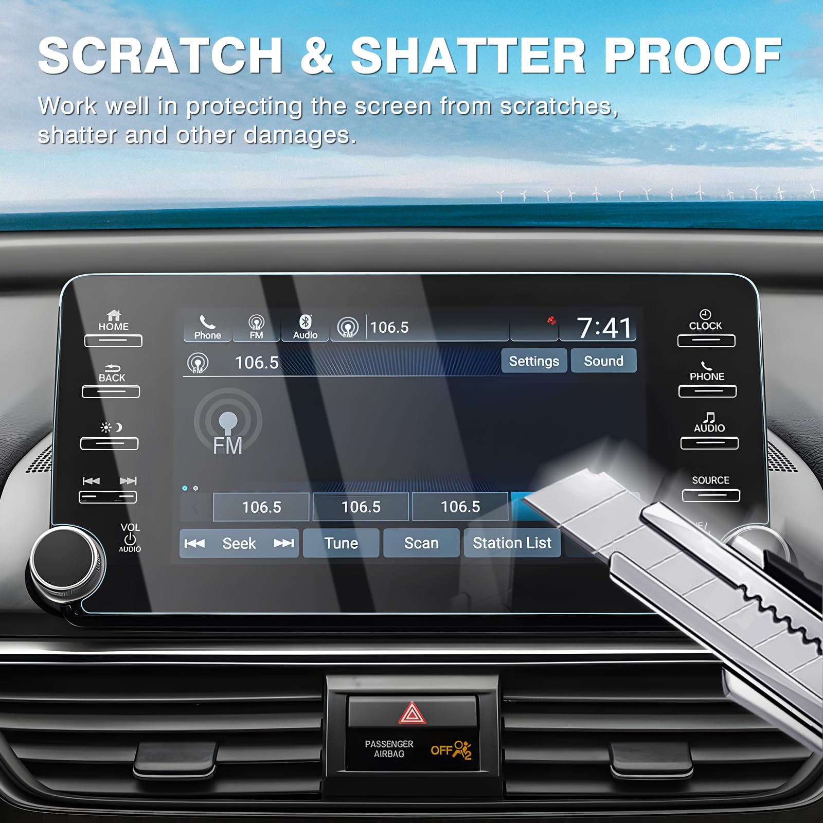 Karltys 2 Pack 8 Inch Screen Protector For Honda Accord Ex Ex L Sport Touring 2018 2022, Accord Touchscreen Tempered Glass Ultra Clear Car Radio Screen Cover Anti Glare (8 Button Holes)