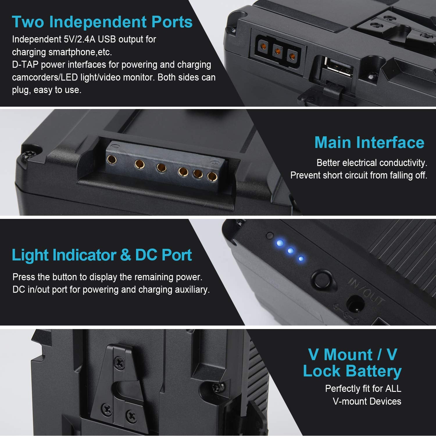 Kunlun 220Wh 15000Mah V Mount Battery/Dtap Battery With D Tap Dc Usb Ports V Lock Battery For Sony Video Cameras Camcorders Broadcast Led Lights Monitors Replacement Brick For Dslr