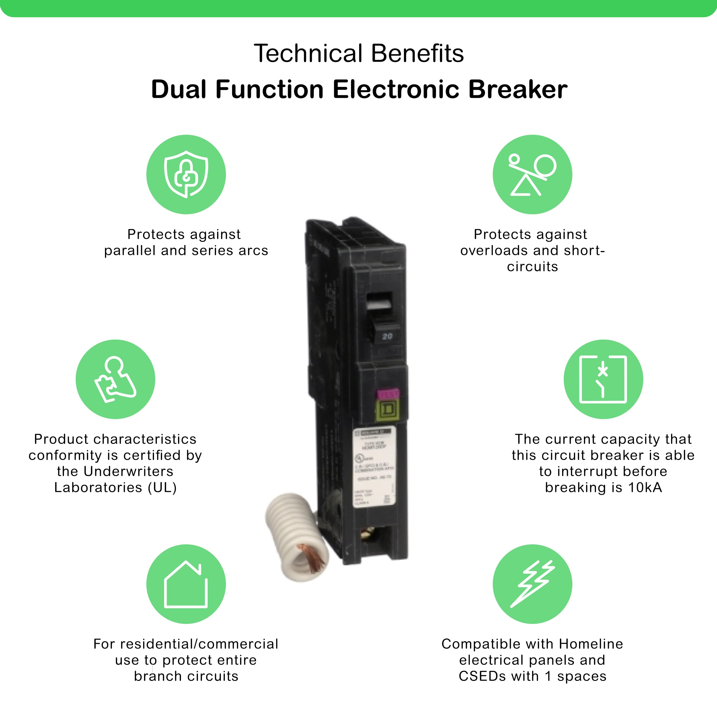 Square D By Schneider Electric Square D   Hom120Dfc Homeline 20 Amp Single Pole Dual Function Circuit Breaker, 1 Inch Format