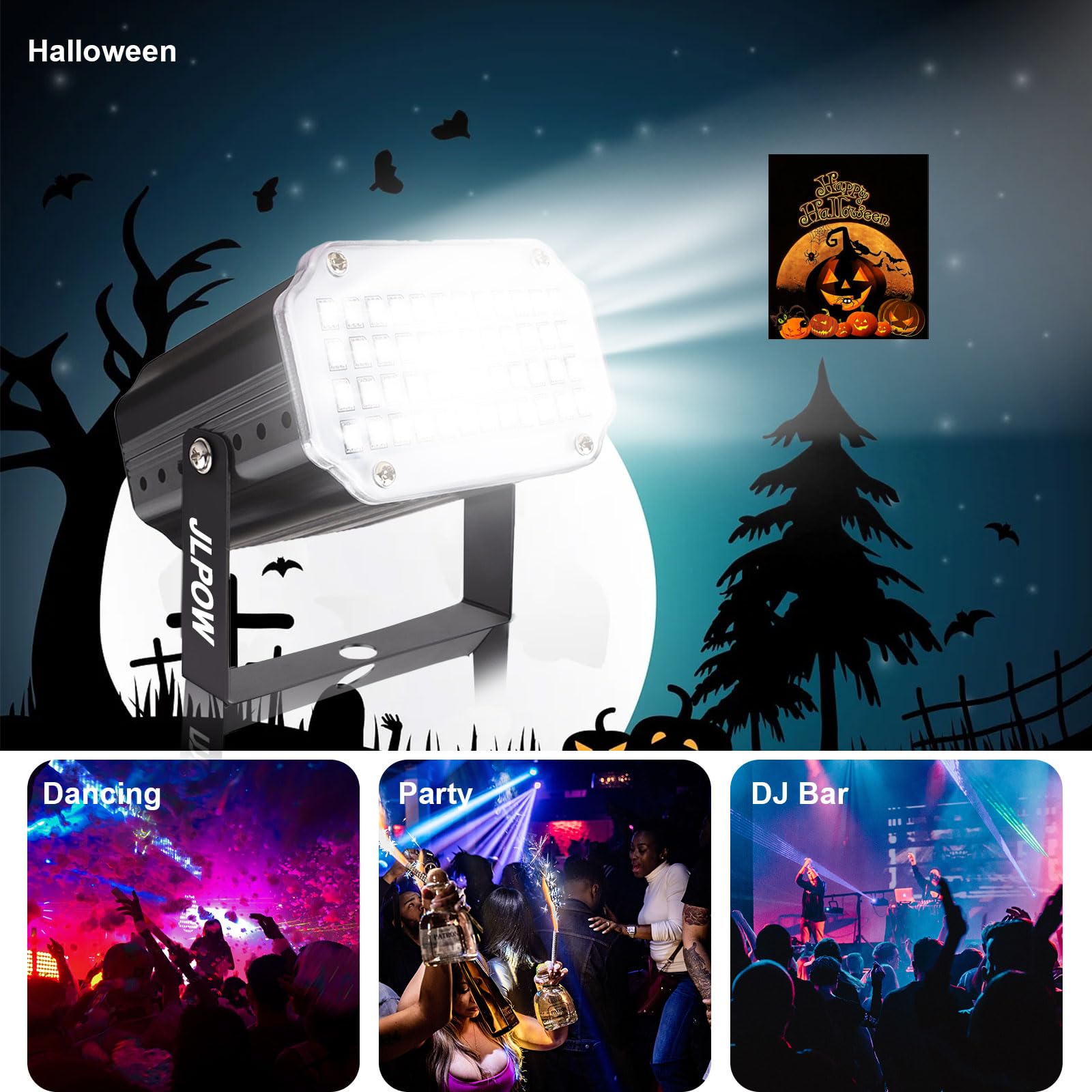 Halloween Strobe Light With Remote, Jlpow Sound Activated Mini Strobe Lights Super Bright 48 Rgb Led, Remote Control Flash Stage