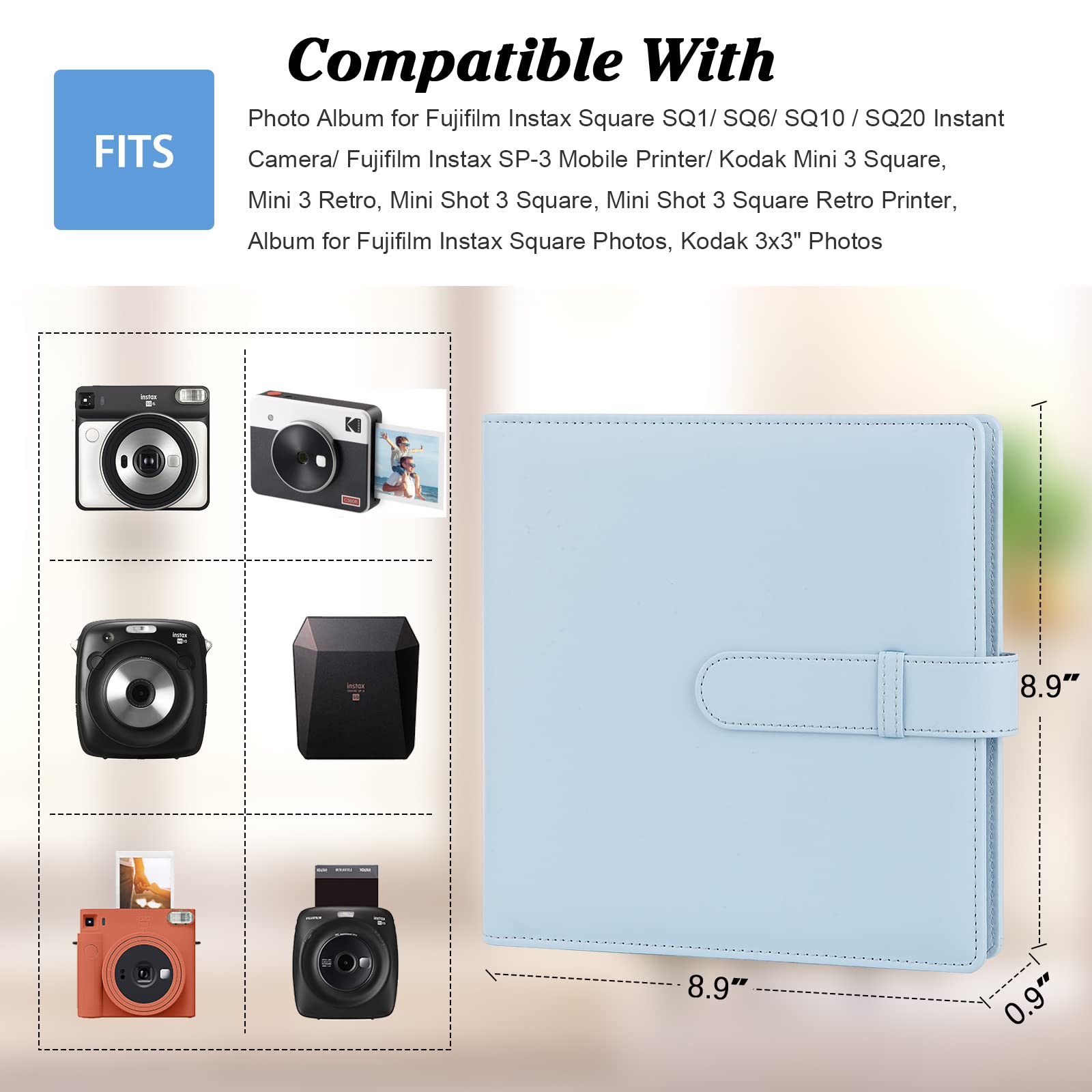 256 Pockets Photo Album For Fujifilm Instax Square Sq1/Sq6/Sq10/Sq20 Camera, Kodak Mini 3 Square,Mini Shot 3 Square, Mini Shot 3 Square Printer, Album For Instax Square Photo, Kodak 3X3 Photo