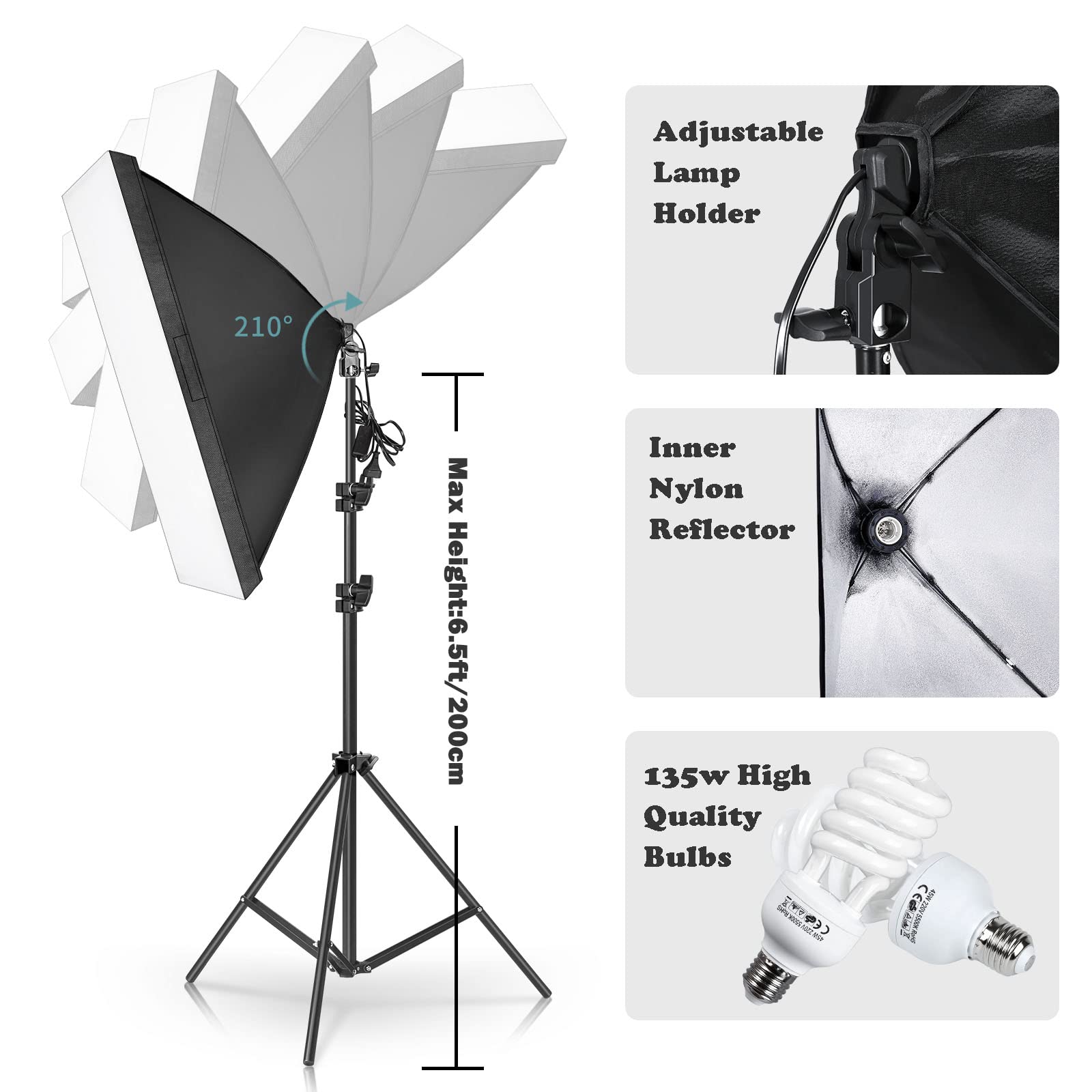 Kshioe Photography Softbox Lighting Kit, Youtube Starter Kit, Photo Equipment Soft Studio Light With Light Stands And Convenient
