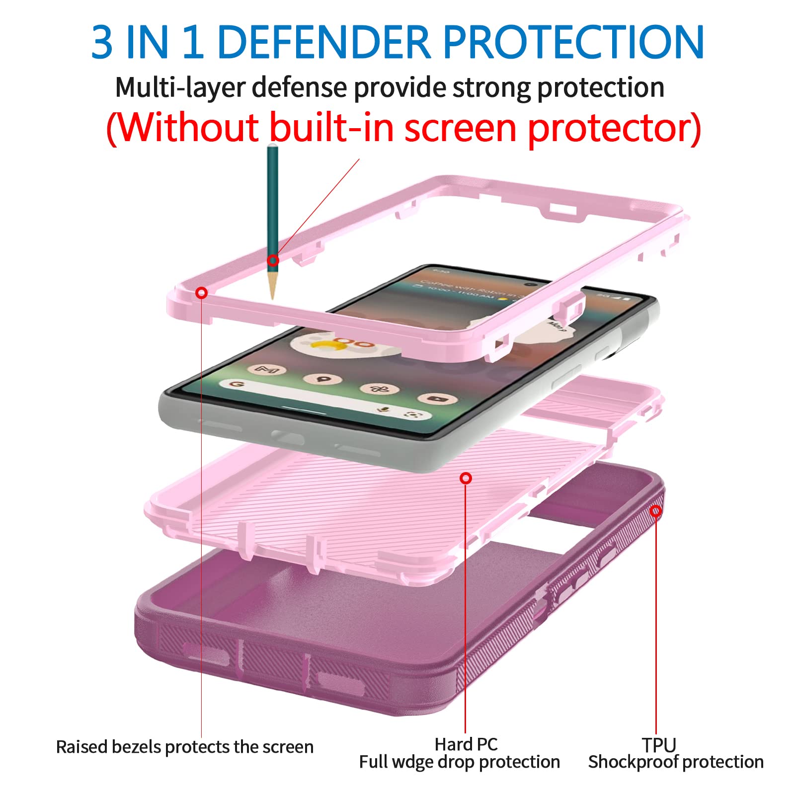 Anloes Case For Google Pixel 7 5G, Pixel 7 Phone Case Heavy Duty Shockproof Dustproof Rugged Defender Protective, 3 In 1 Bumper