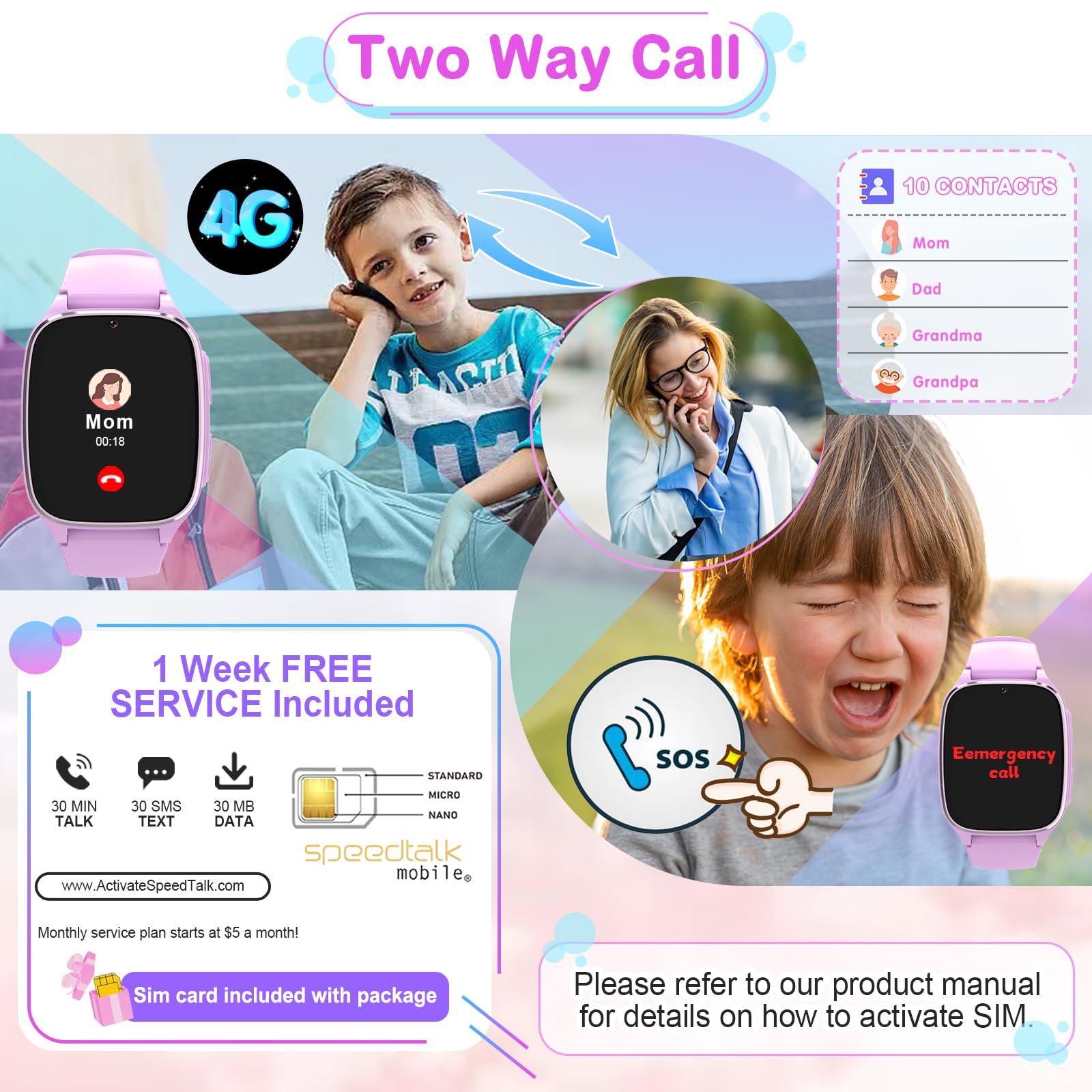 4G Kids Smartwatch Phone   Smart Cell Phone Watch For Boys Girls Ages 4 12 With Call, Sos, Parental Control, Games, Camera, Alar