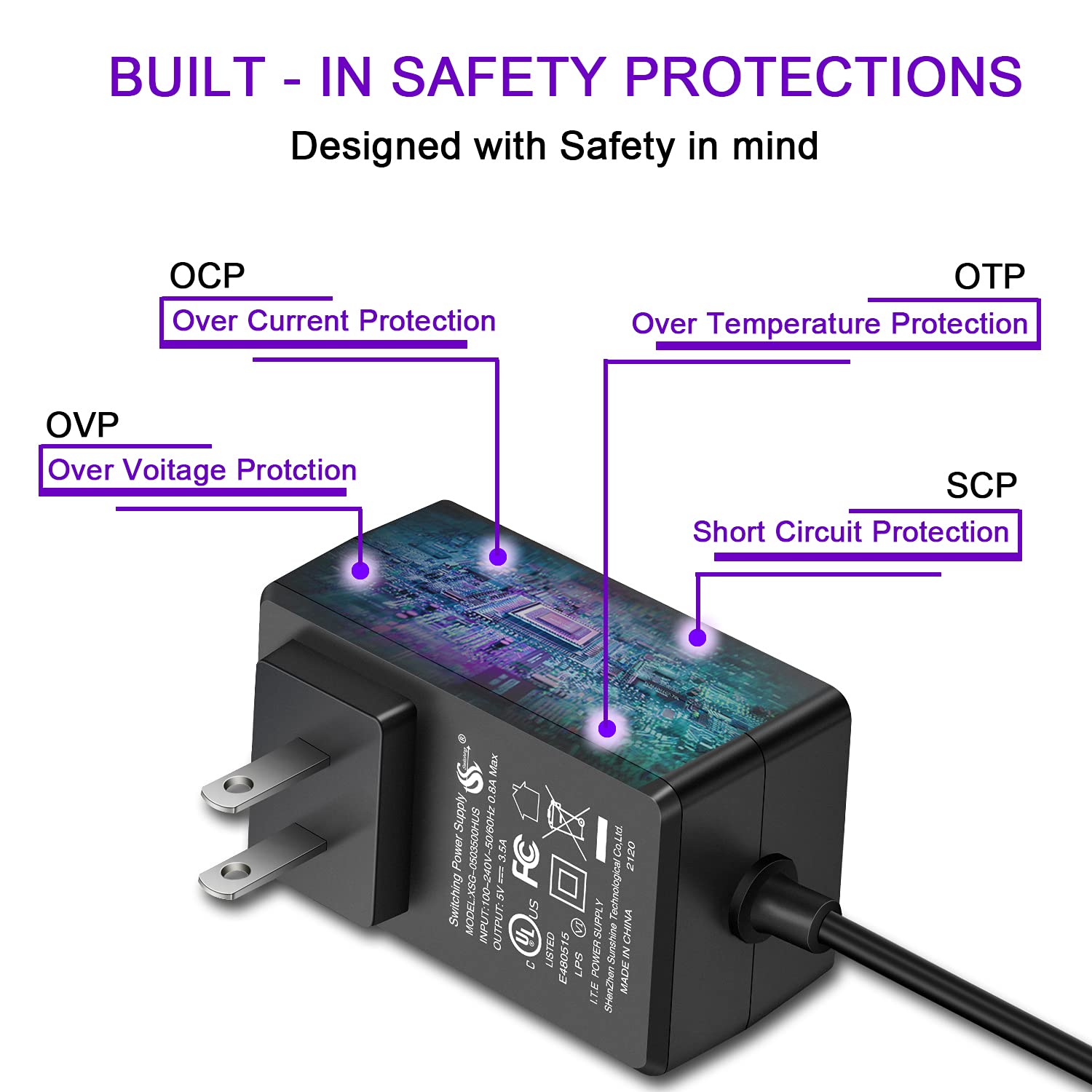Iuniker 20W 5V 4.0A Power Supply For Raspberry Pi 4/ Orange Pi 5&5B, Ul Listed Type C Power Supply With On/Off Switch For Raspbe