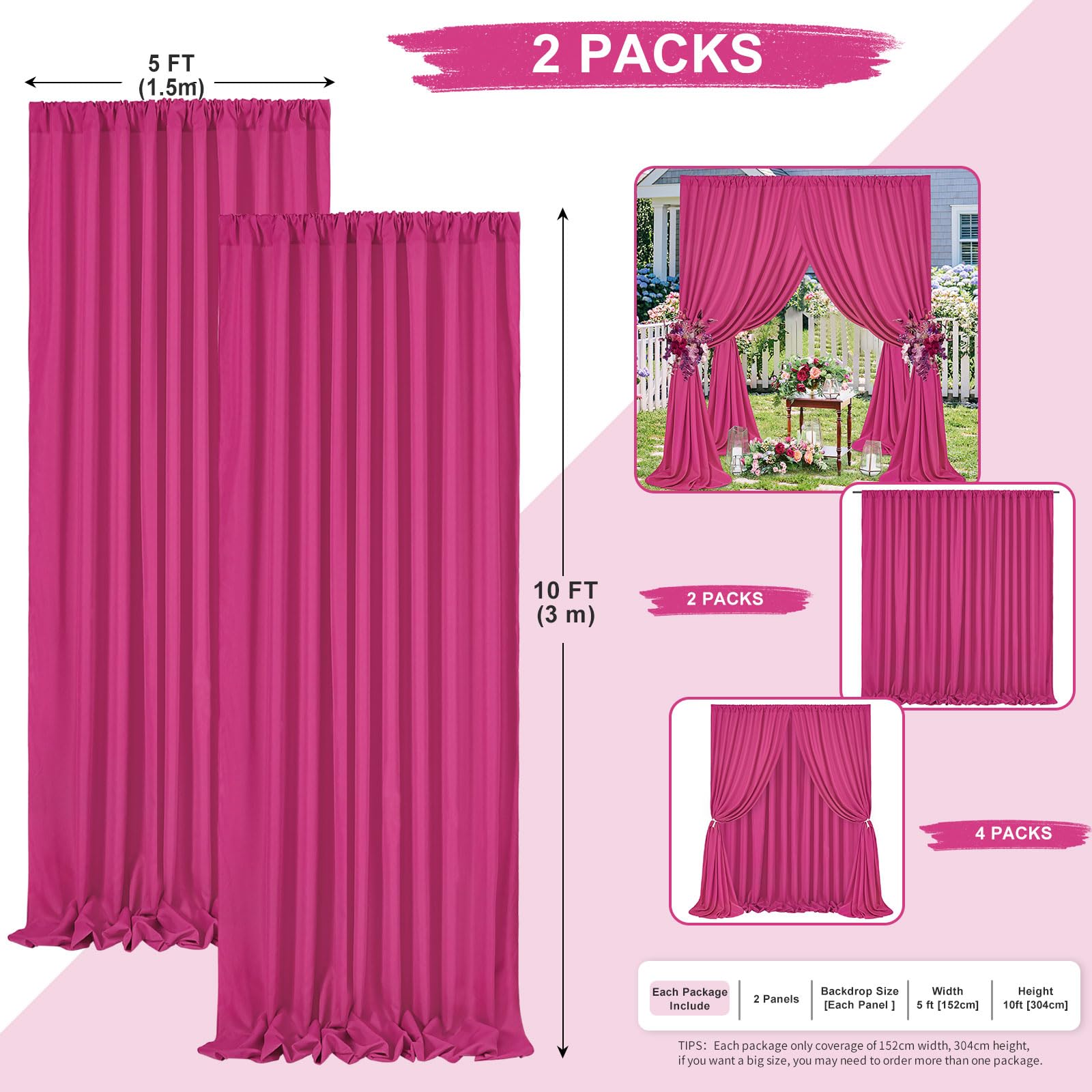 Hot Pink Backdrop Curtains 10X10Ft: Polyester Parties Backdrop Drapes Panels   Fuchsia Baby Shower Birthday Photography Fabric B