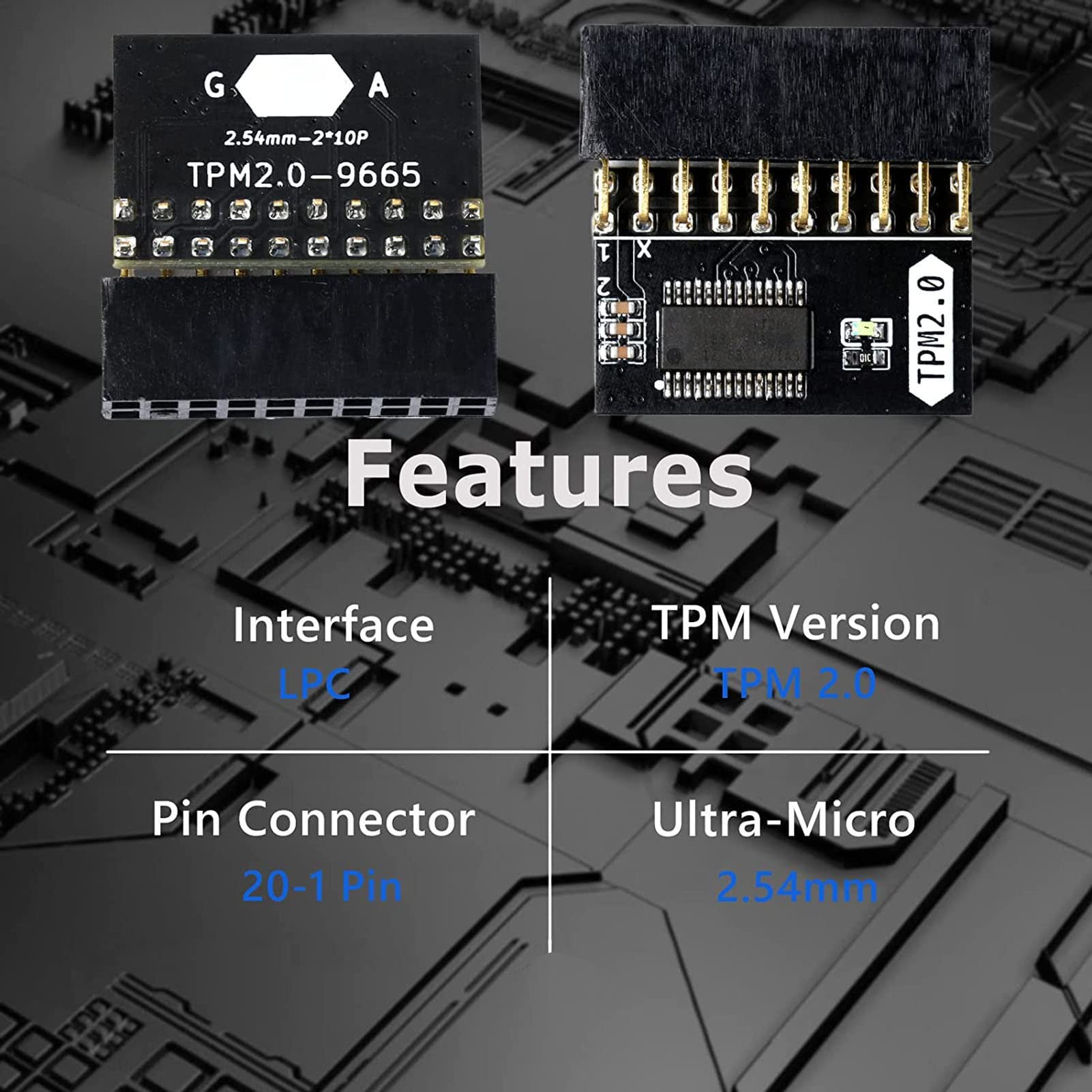 Amonida Tpm 2.0 Module,Tpm 2.0 Encryption Security Module, 20Pin Tpm Module For Asus Gigabyte 2X10P Standalone Crypto Processor