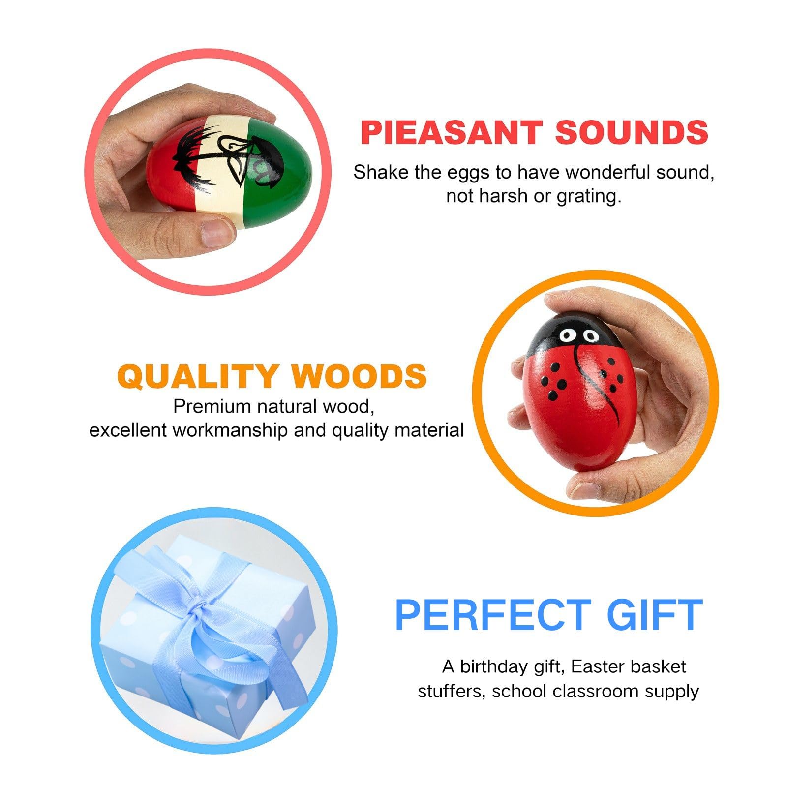 Musfunny Egg Shakers Set 7Pcs Wooden Hand Percussion Shakers Musical Maracas Instrument For Kids Musical Education Party Classro