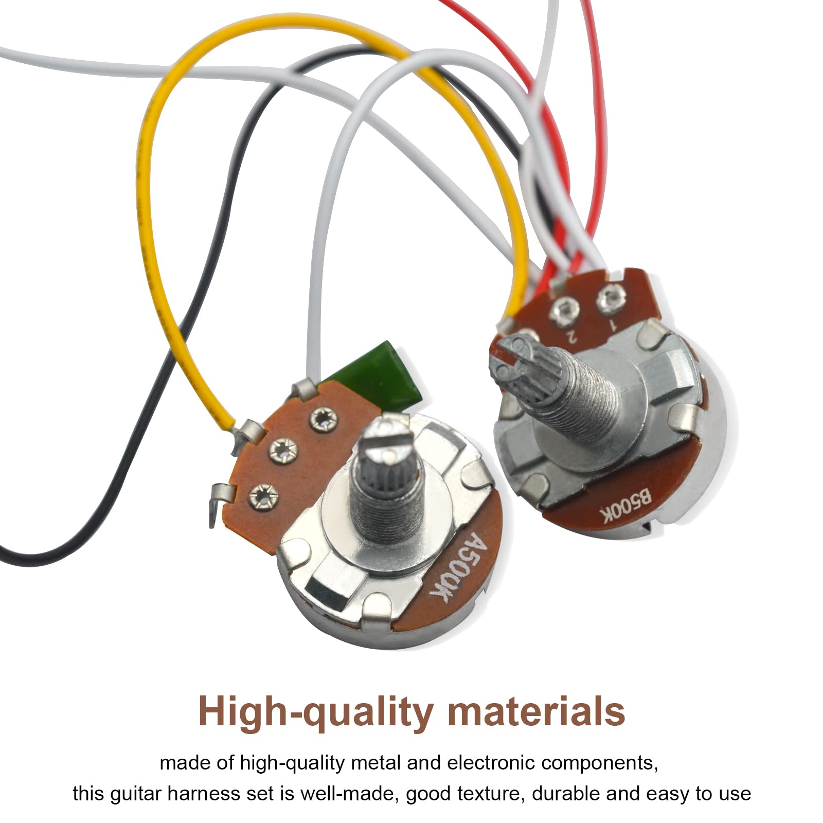 Maxcheer 3 Pickups Wiring Harness Prewired/5 Way Switch/Jack 1T1V Big 500K Pots/With 6.35 Output/Black Knobs For Electric Guitar
