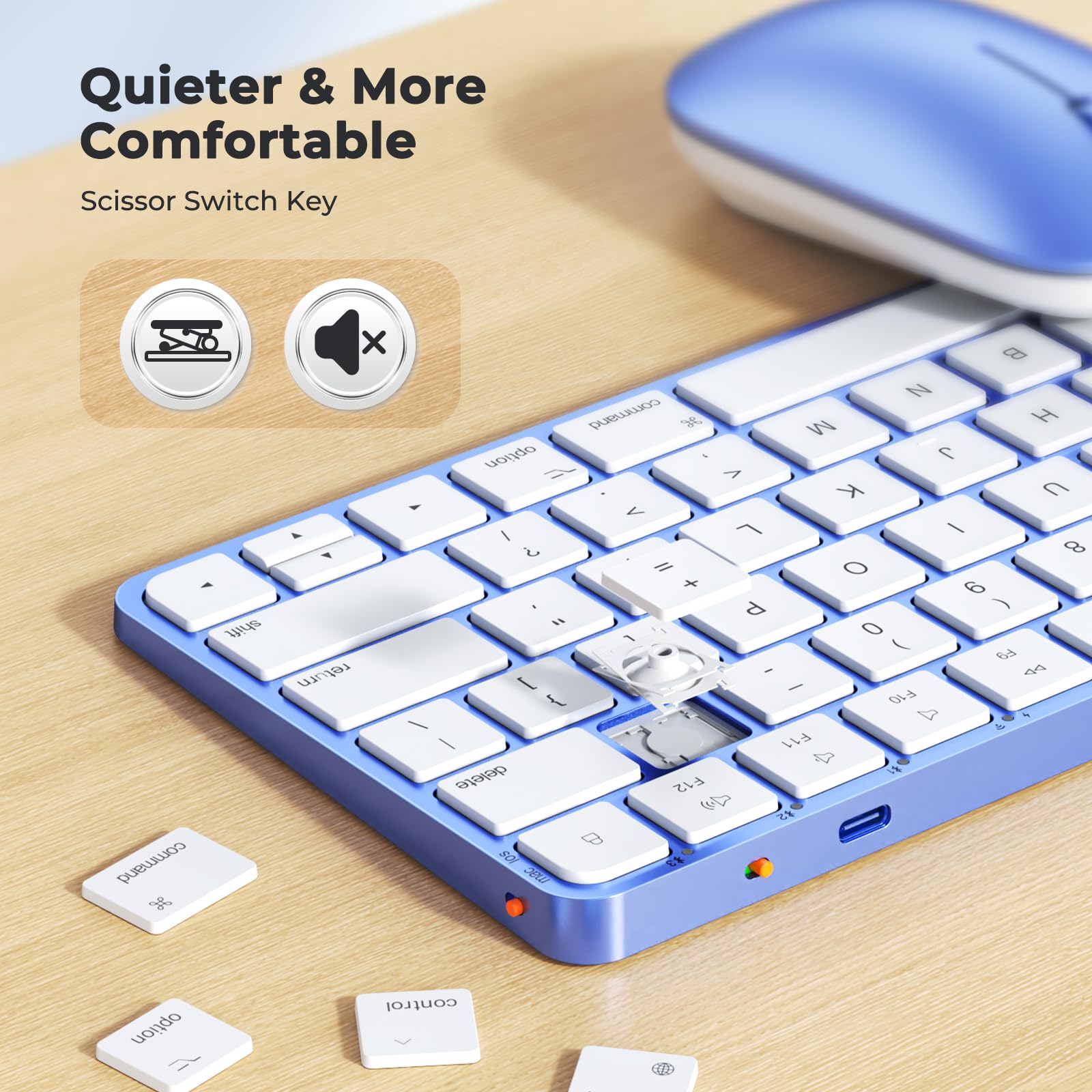 Meetion Wireless Bluetooth Keyboard And Mouse For Mac, Multi Device Quiet Slim Rechargeable Low Profile Apple Layout Magic Keybo