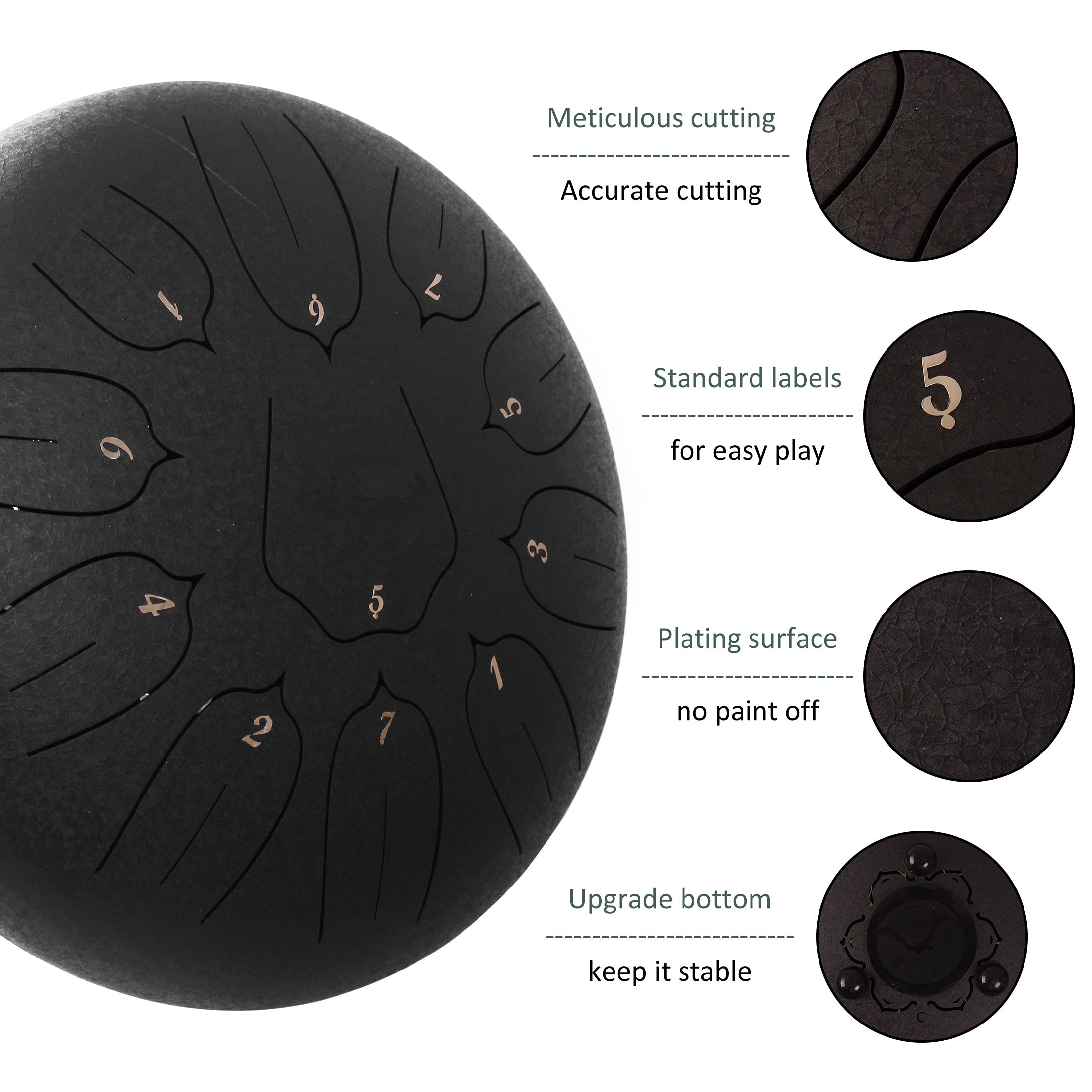 Lomuty Steel Tongue Drum   11 Notes 12 Inches   Percussion Instrument  Handpan Drum With Bag, Music Book, Mallets, Finger Picks