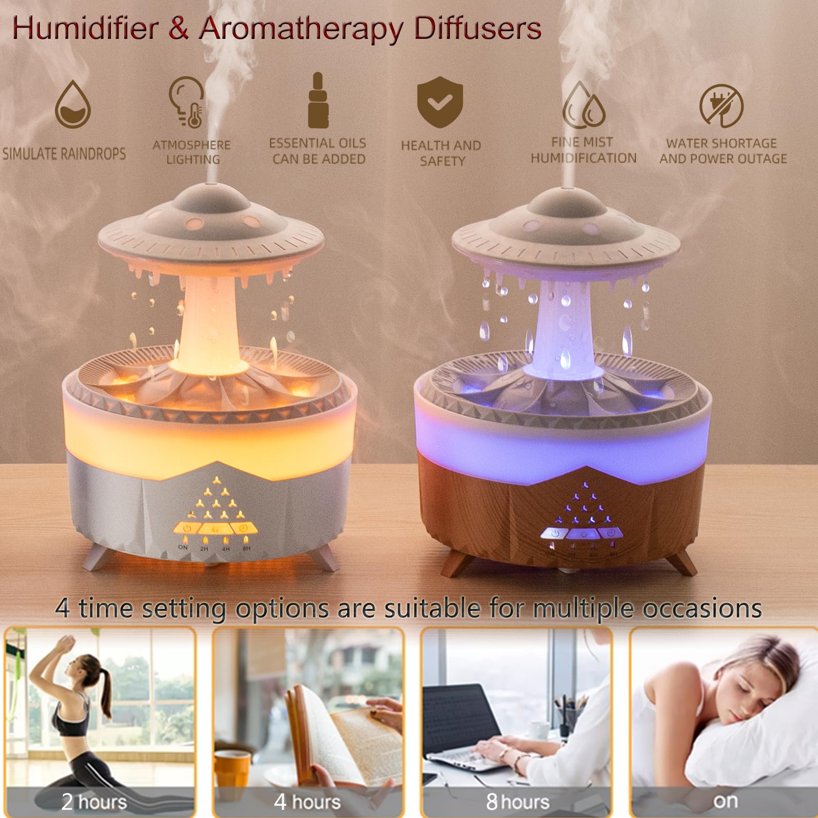 Raindrop Humidifier For Bedroom Large Room  Air Humidifiers And Aromatherapy Diffuser,Ultrasonic Humidifier,Quiet Humidifier Wit