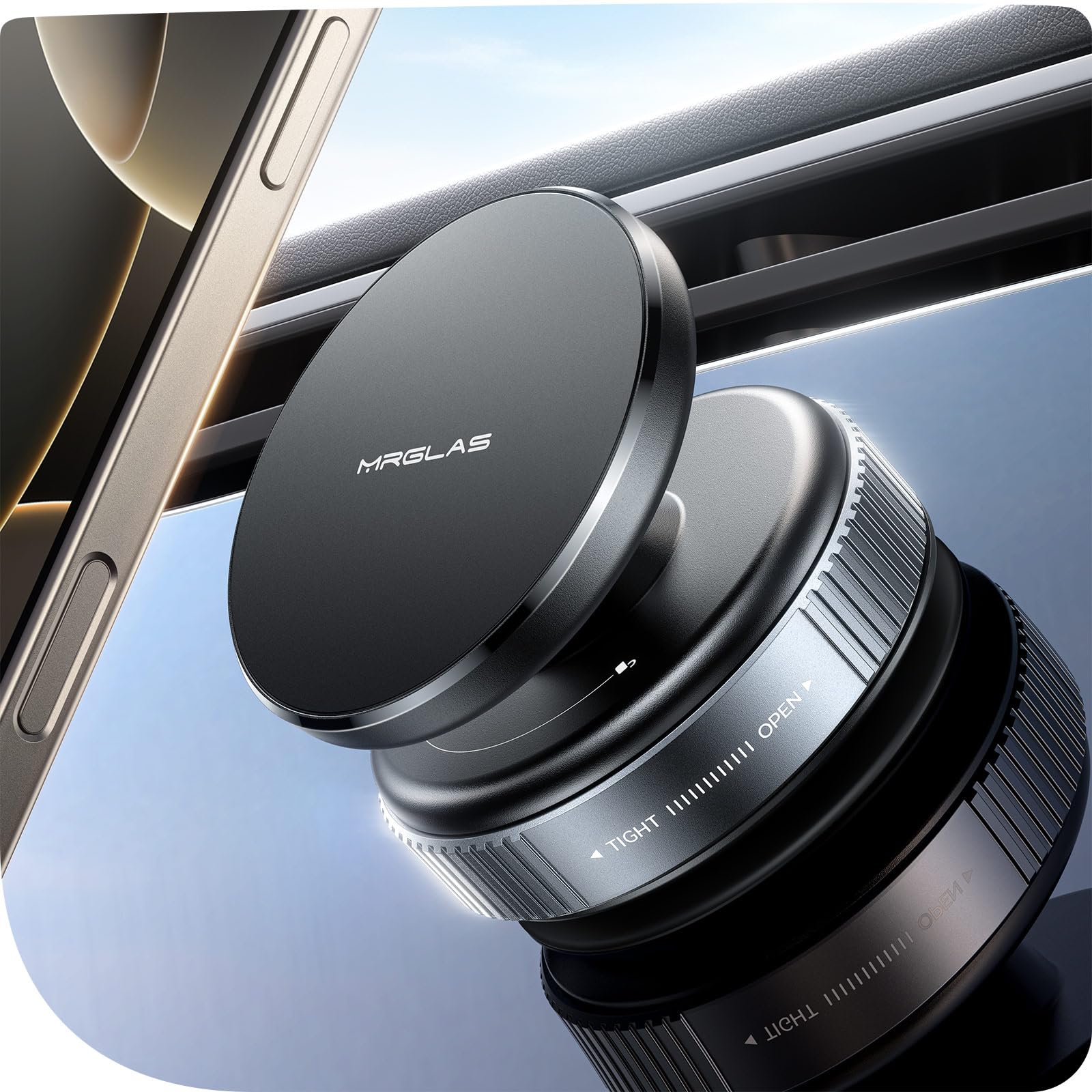 Mrglas 2025 Upgraded 360 Adjustable Vacuum Magnetic Phone Holder Stand[Strongest Suction & Ultra Magnetic] Car Phone Mount For M