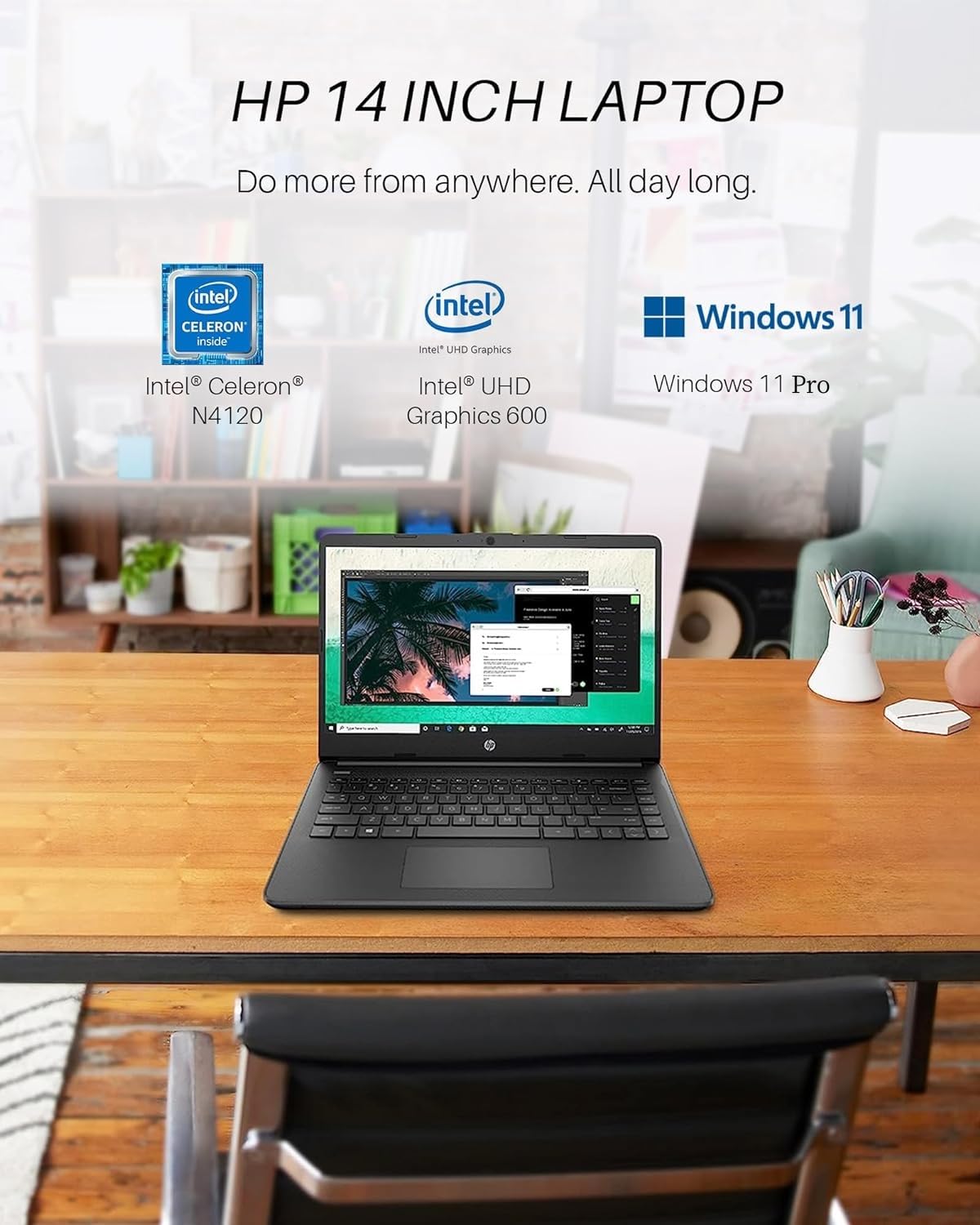 Hp 14 Inch Laptops, Intel Celeron N4120, 16Gb Ram, 384Gb Storage(128Gb Emmc+256Gb Micro Sd), With 1-Year Office 365 & Windows 11