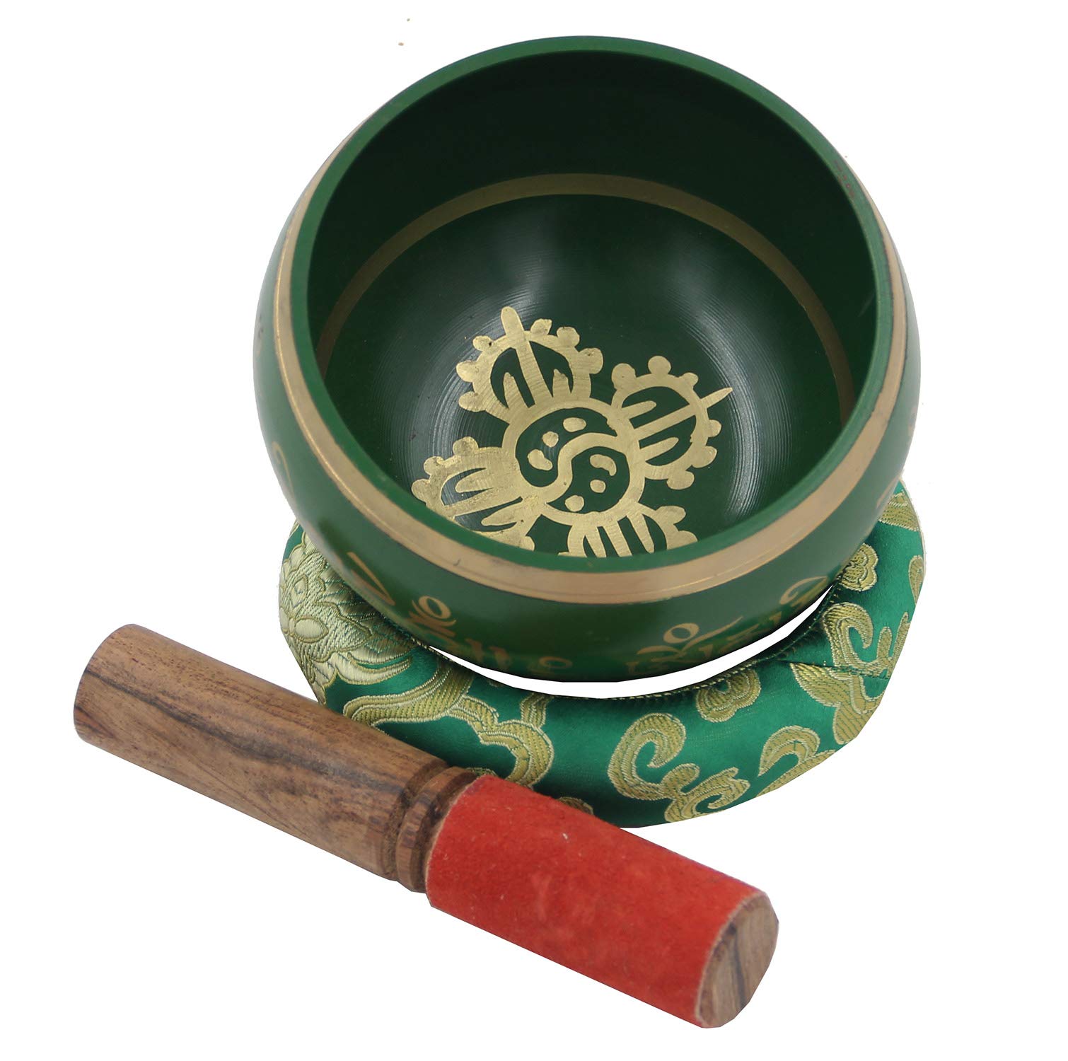 Dharmaobjects Tibetan Meditation Om Mani Padme Hum Peace Singing Bowl With Mallet (Large, Green)