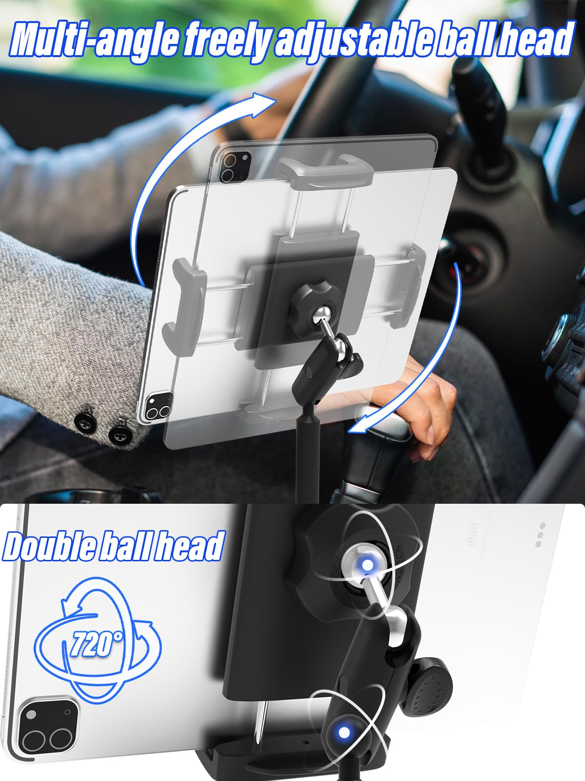 Lyficcs Metal Arm Cup Holder Car Tablet Mount, 720  Rotation Cupholder Tablet & Phone Stand Compatible With Ipad Pro Air Mini Ip