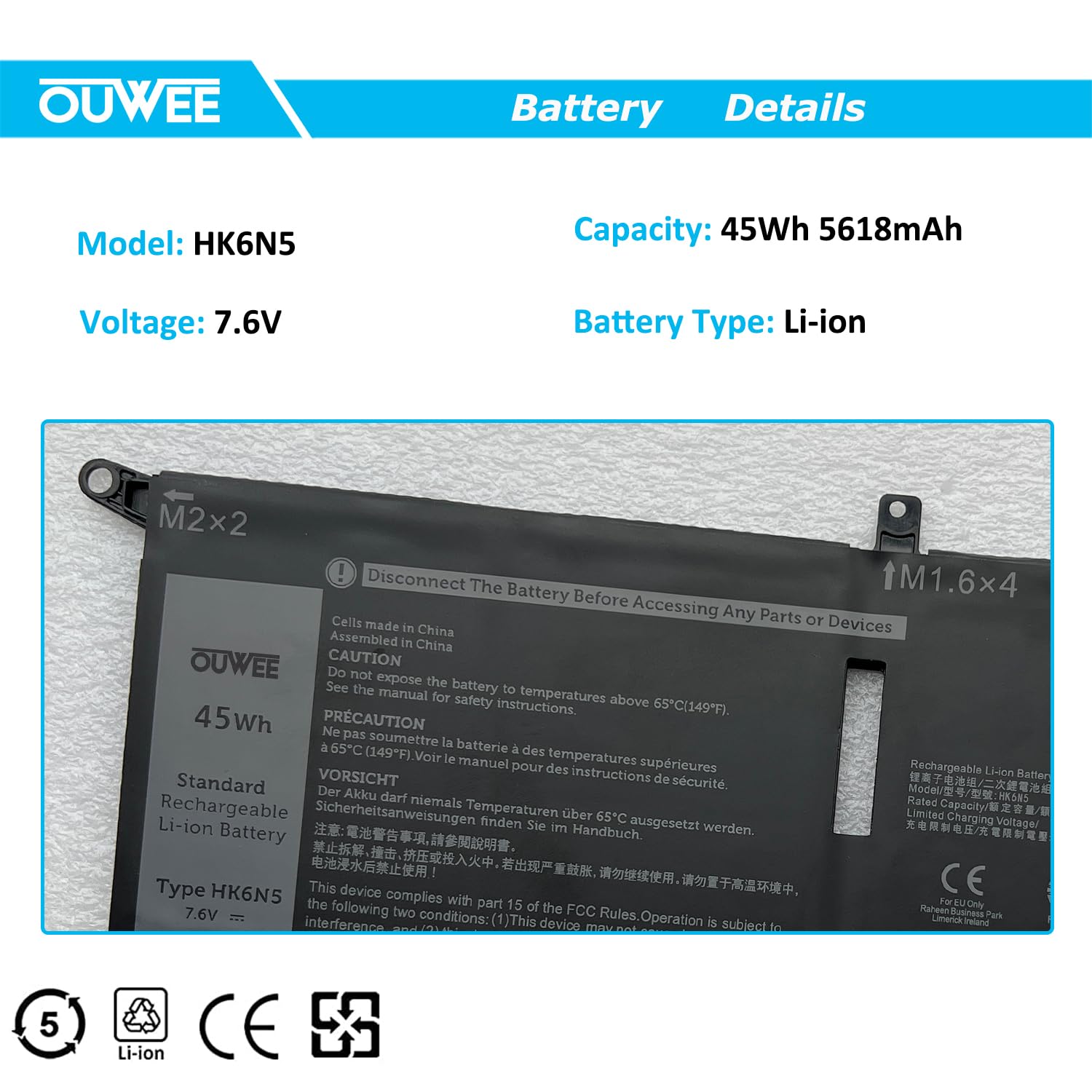Ouwee Hk6N5 Laptop Battery Compatible With Dell Xps 9370 9380 7390 Inspiron 5390 5391 7490 Vostro 5390 5391 Latitude 3301 Inspir