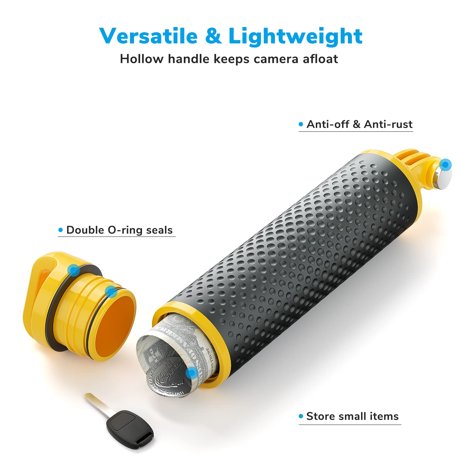 Sametop Floating Hand Grip Waterproof Handle Compatible With Gopro Hero 12, 11, 10, 9, 8, 7, 6, 5, 4, Session, 3+, 3, 2, 1, Hero