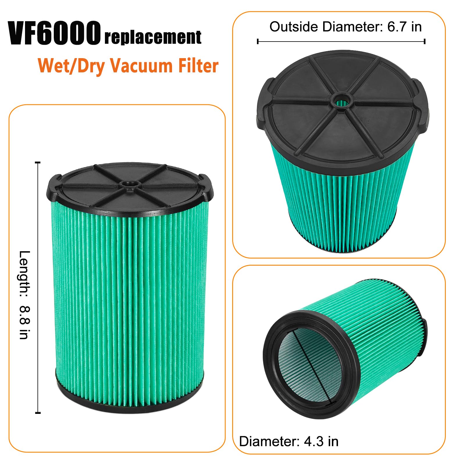 Lvjusen Vf6000 Filter Replacement For Ridgid Shop Vac 5 20 Gallon Wet Dry Vacuums& Hepa Filter For 6 9 Gallon Husky Vacuum