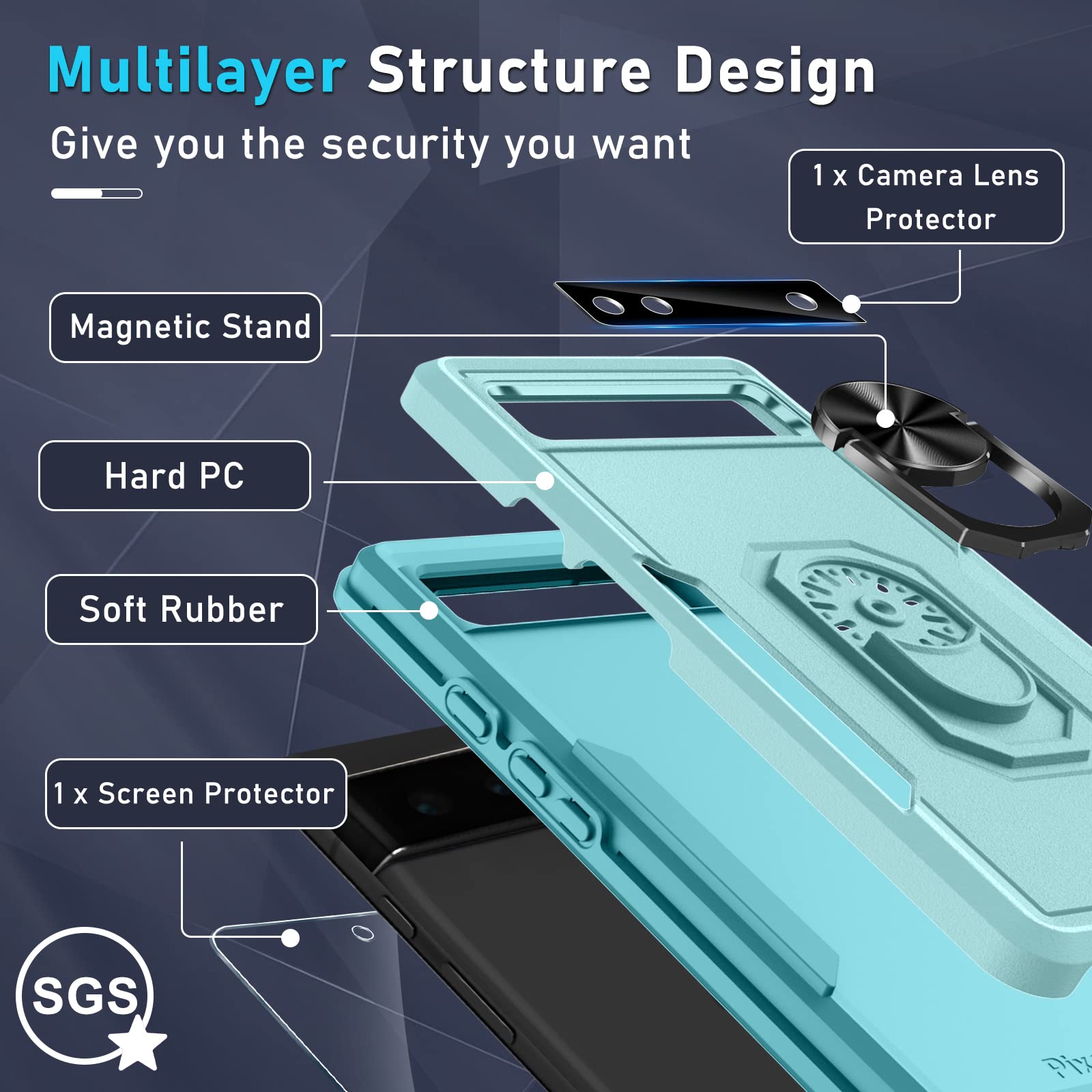 Janmitta For Google Pixel 6A Case With Screen Protector+Camera Lens Protector,Heavy Duty Shockproof Full Body Phone Cover,Built