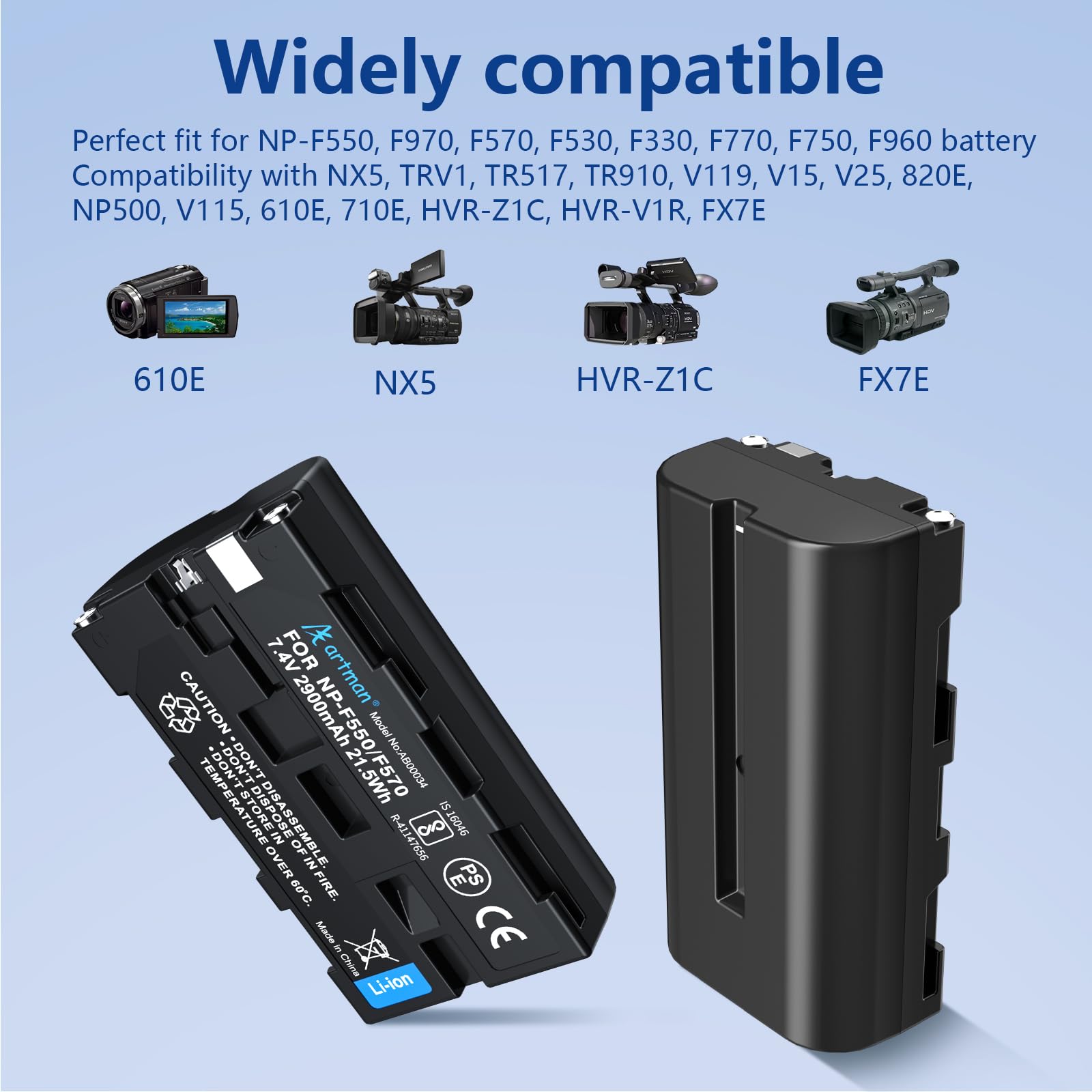 Artman Np F550 Battery And Dual Usb Charger For Sony Np F970 F750 F550 F330 F530 F570 F770 F960, Ccd Sc55, Tr516 Tr716 Tr818 Tr9
