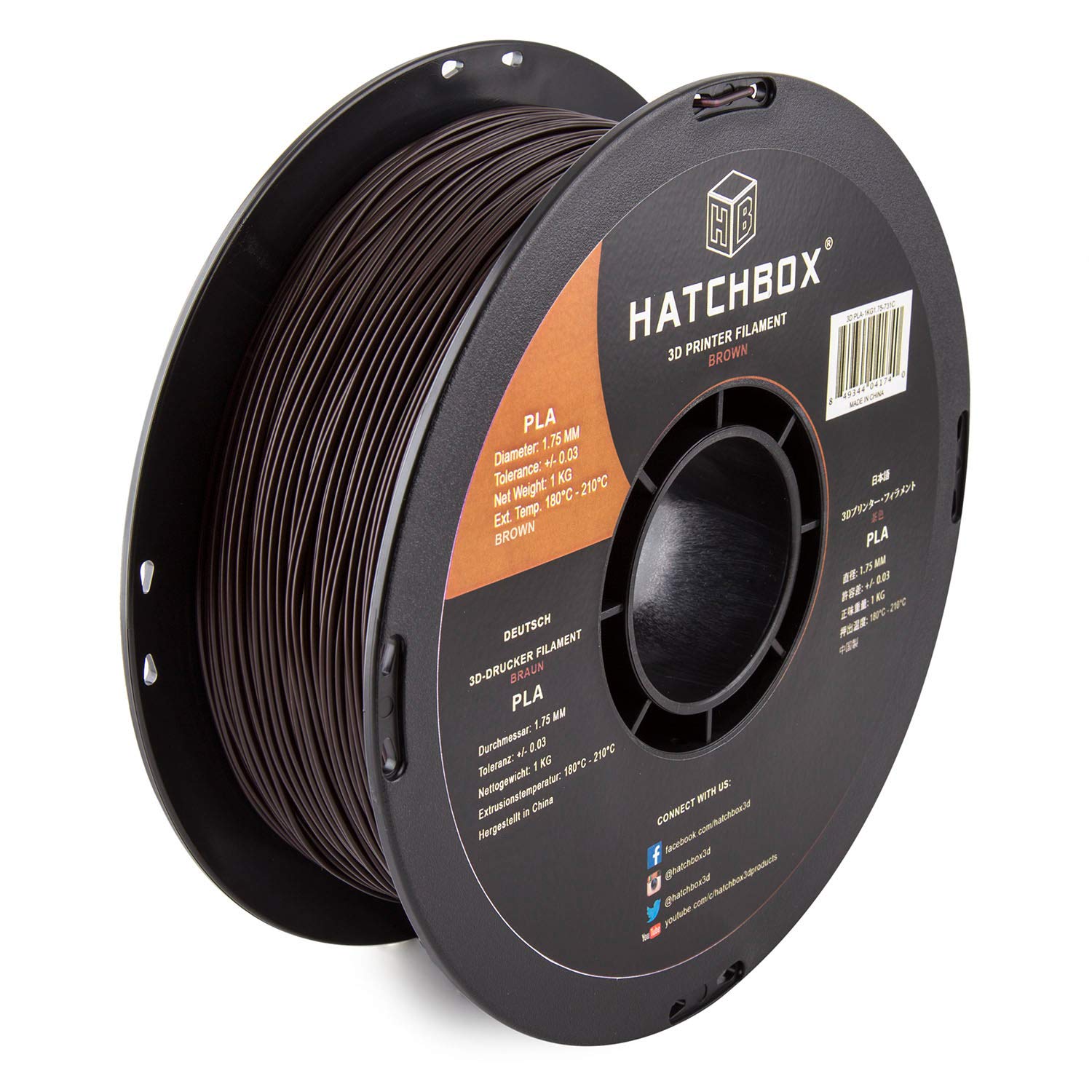 HATCHBOX 1.75mm Brown PLA 3D Printer Filament, 1 KG Spool, Dimensional Accuracy +/- 0.03 mm, 3D Printing Filament