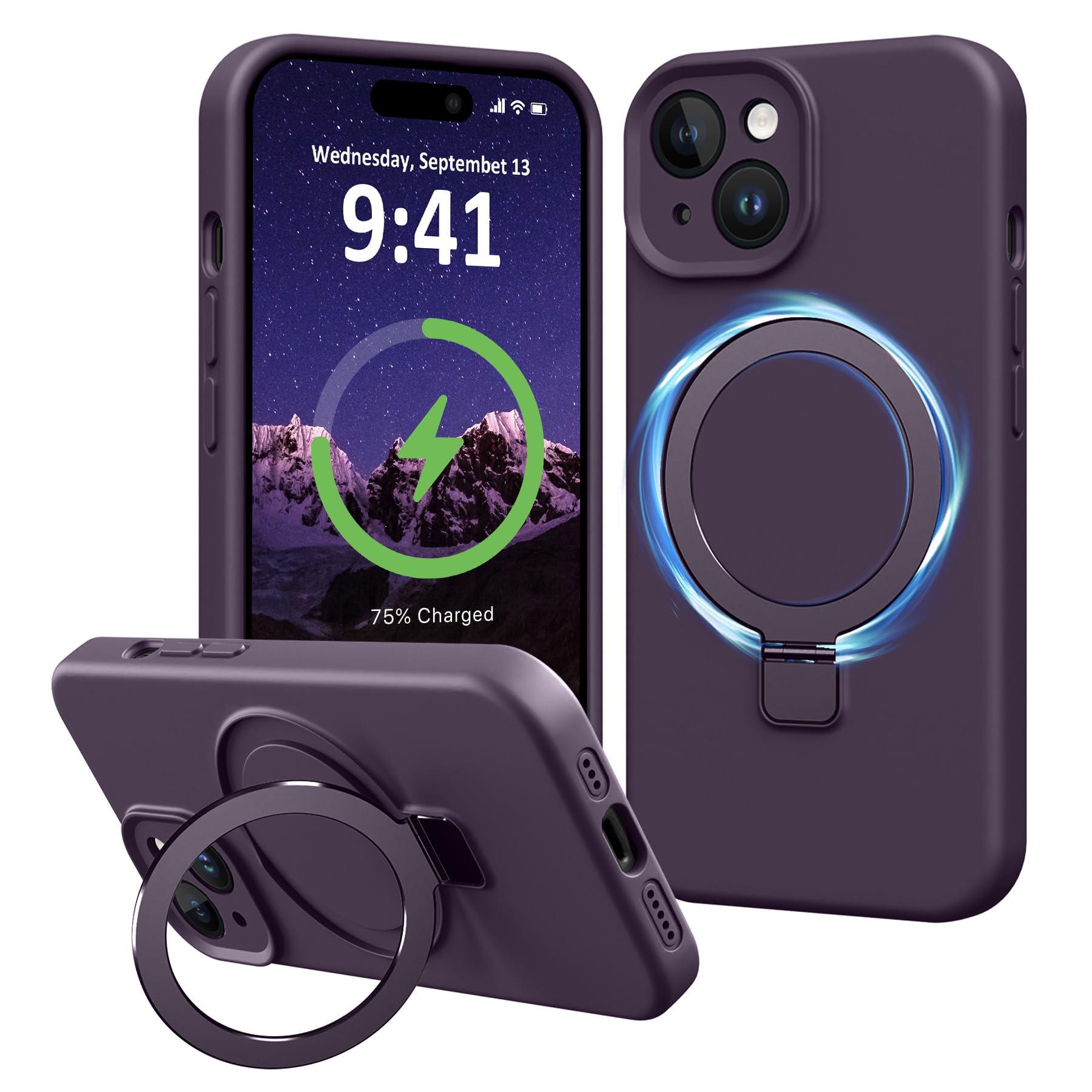 Vanxiliiy Compatible iPhone 14 Case with Stand, Premium Slim Liquid Silicone Phone Case for iPhone 14 6.1 with MagSafe Magnetic 