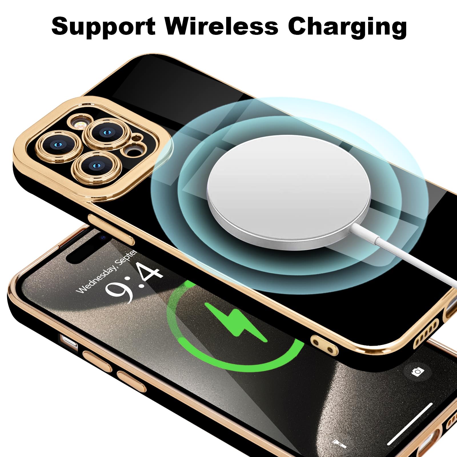 Lafunda Designed For Iphone 15 Pro Case Cute, Luxury Plating Case For Women Girls Elegant Gold Edge Tpu Bumper Cover With Camera